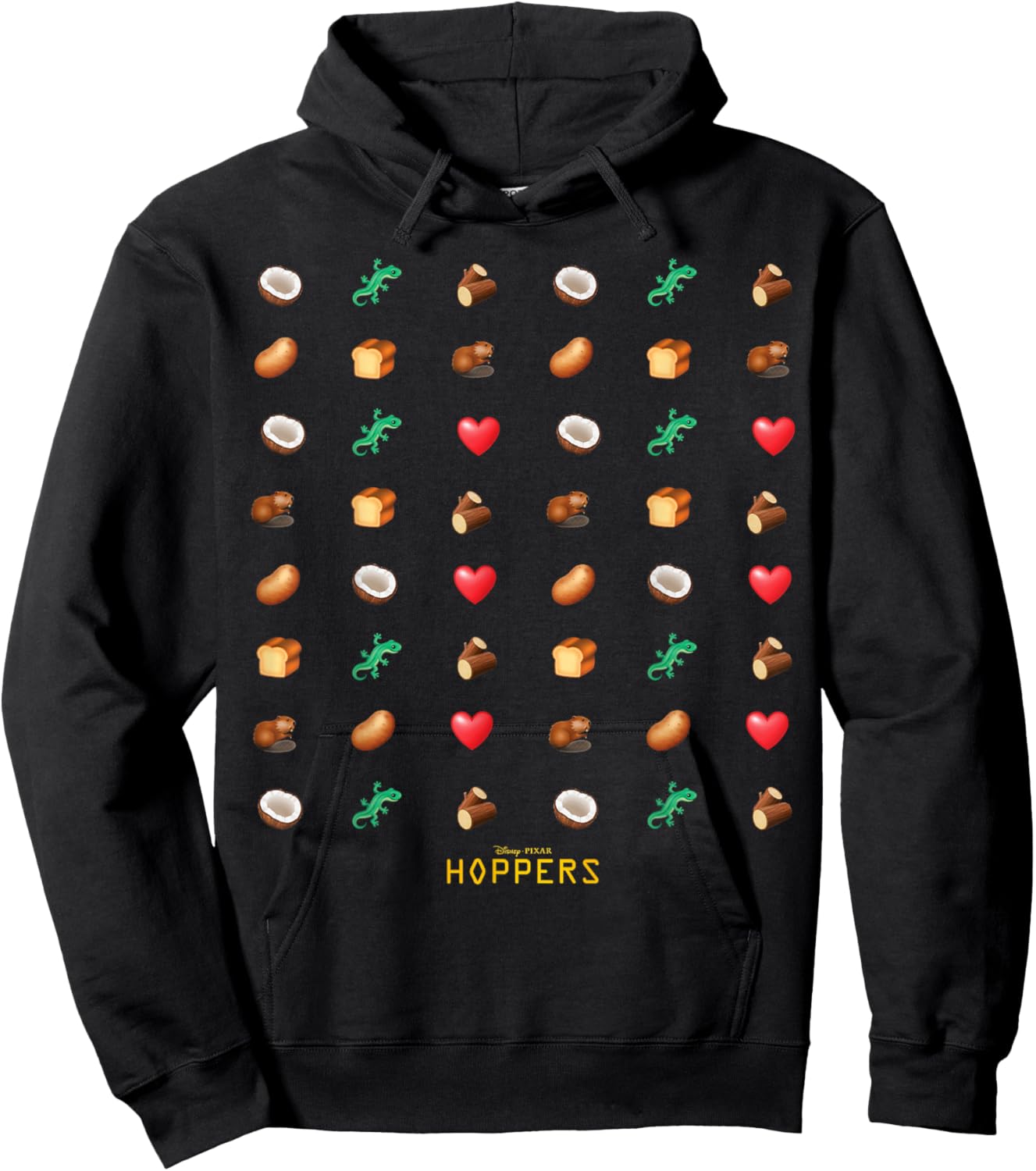 Disney Pixar Hoppers Coconut Lizard Log Beaver Heart Emojis Hoodie - Hoodie | Black