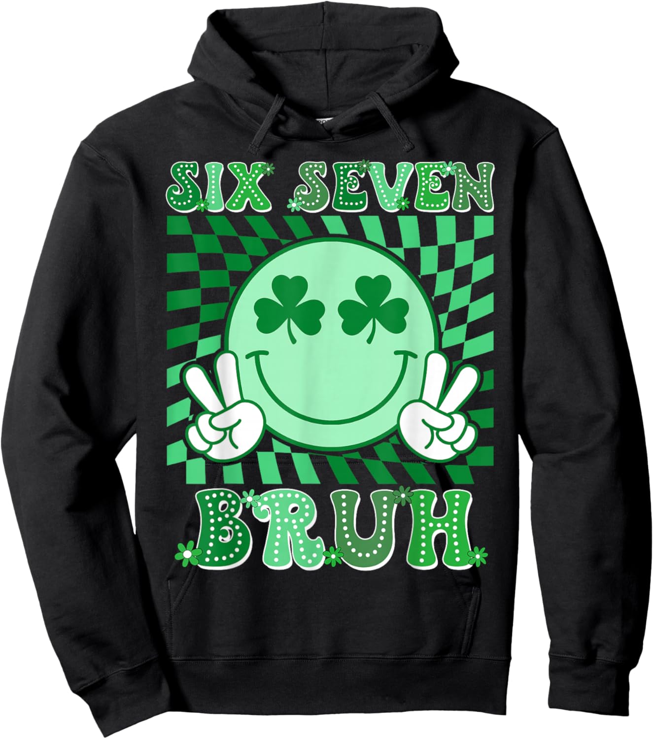Six Seven Bruh Shamrock 67 Meme St Patrick's Day Boys Girls Hoodie - Hoodie | Black