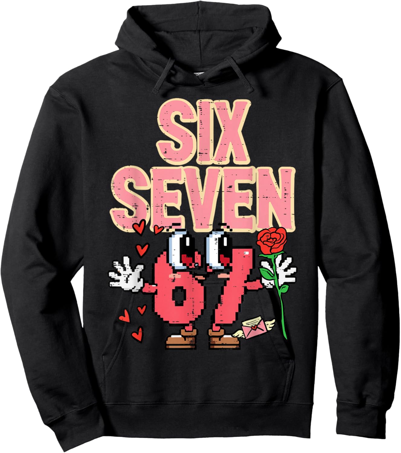 Six Seven 6 7 Valentines Day Retro 67 Meme Kids Boys Youth Hoodie - Hoodie | Black