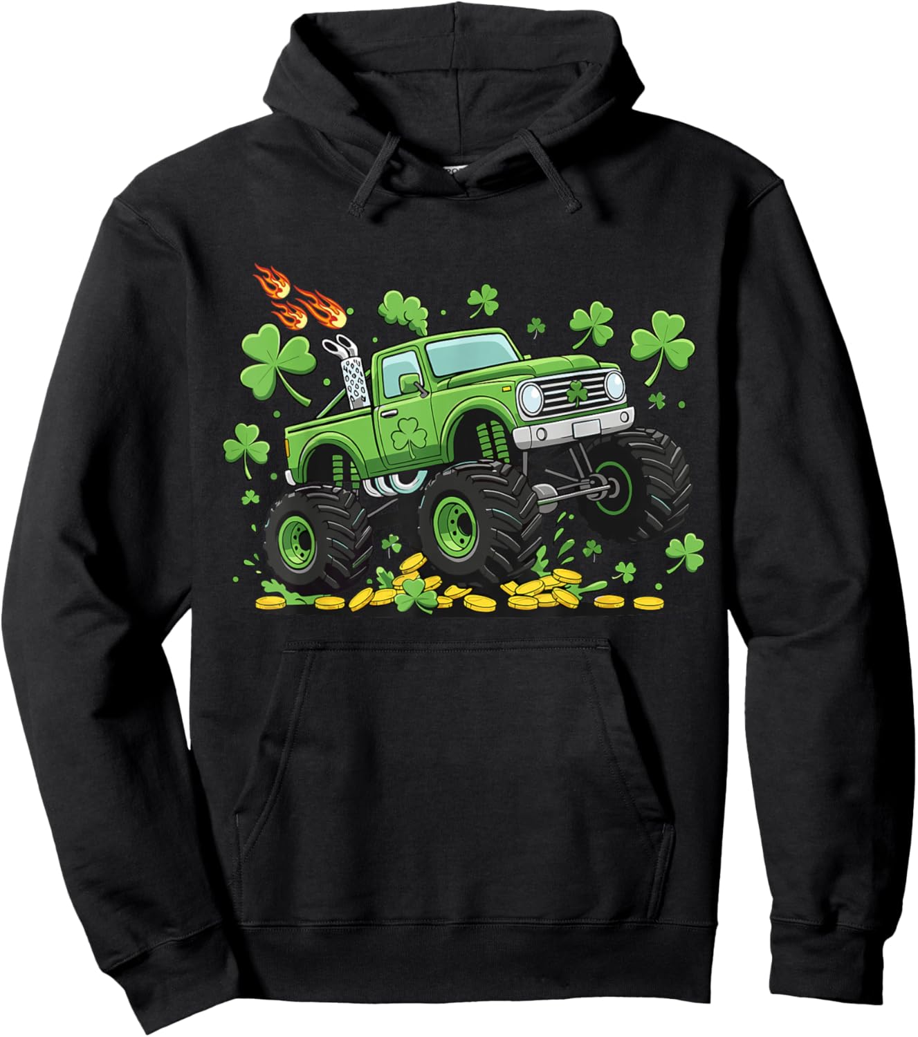 Lucky Monster Truck Shenanigans for Boys St Patricks Day Hoodie - Hoodie | Black