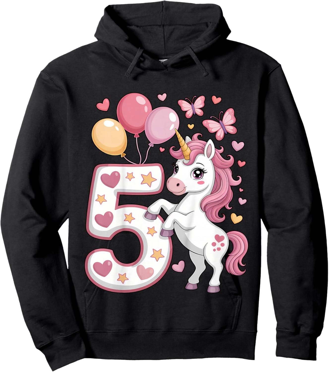 Unicorn 5th Birthday Girl Age 5 Horse I Am 5 Years Old Kids Hoodie - Hoodie | Black