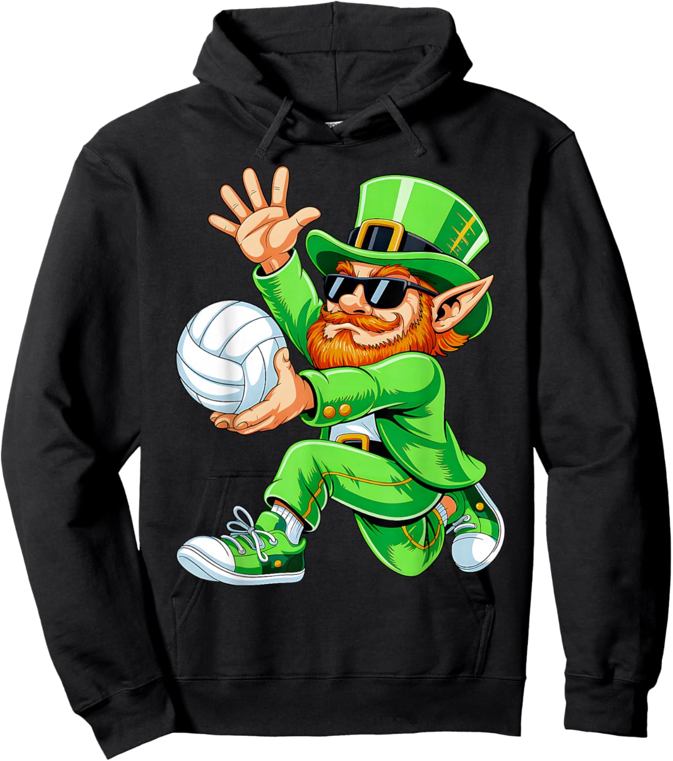 Leprechaun Playing Volleyball Funny St Patricks Day Sport Hoodie - Hoodie | Black