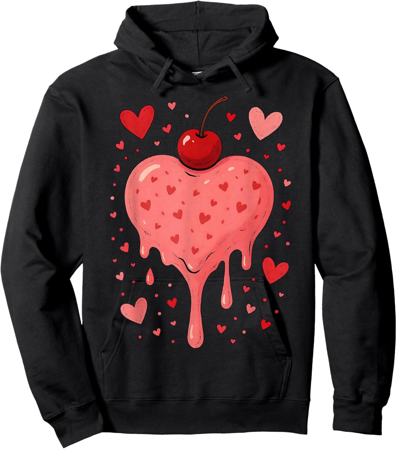 Valentine's Day Heart Love Ice Cream Cherry Hoodie - Hoodie | Black