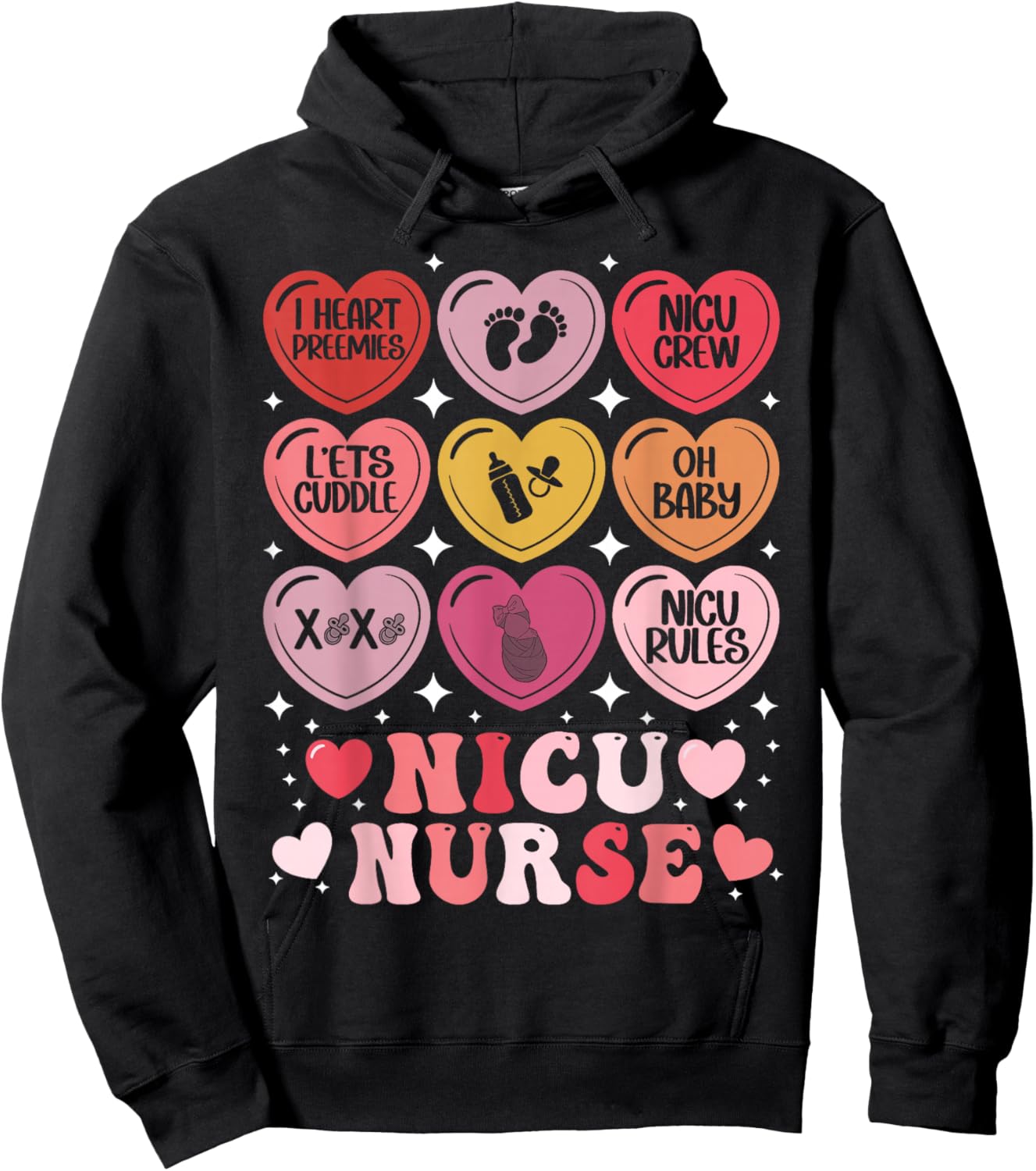 NICU Nurse Valentine's Day Neonatal Nursing Hearts Candy Hoodie - Hoodie | Black