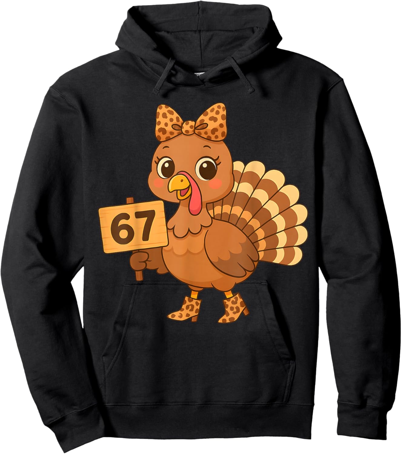Leopard Turkey 67 Meme Thanksgiving Turkey Day Women Girls Hoodie - Hoodie | Black