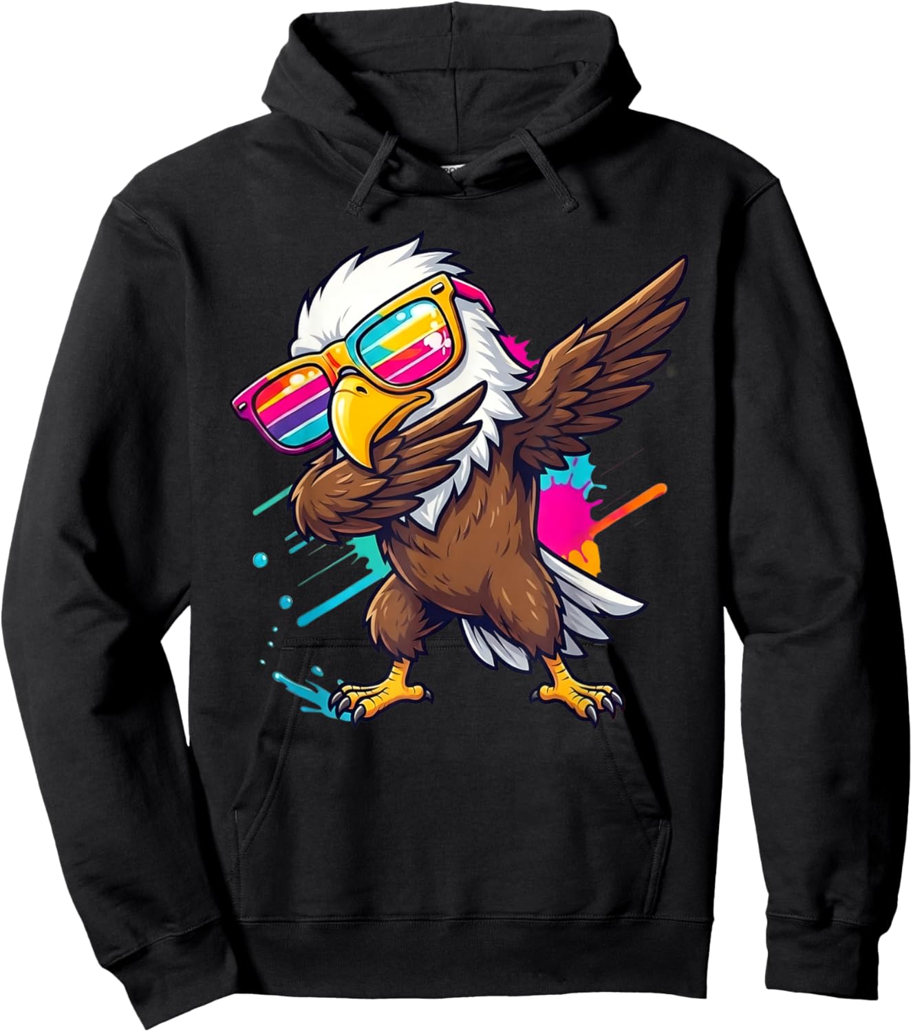 Dabbing Eagle Graphic Kids Boys Colorful Eagle Bird Lovers Hoodie - Hoodie | Black