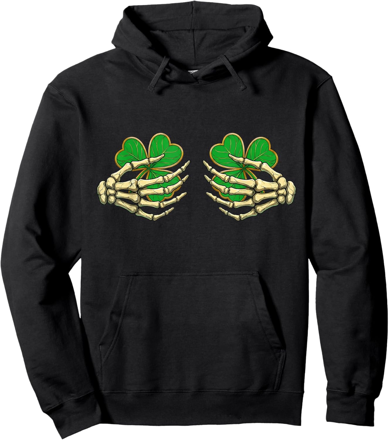 Skeleton Hands with Lucky Shamrock Funny Patrick's Day Women Hoodie - Hoodie | Black