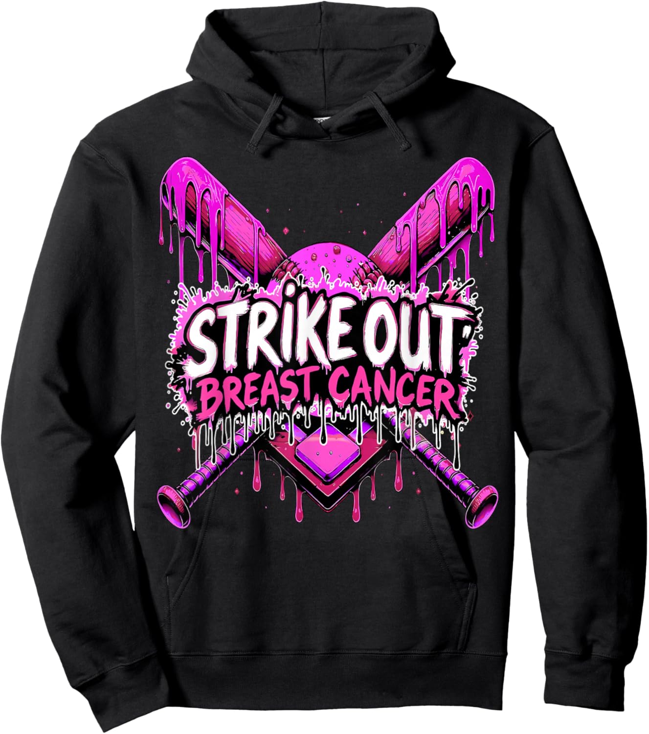 Strike Out Breast Cancer Baseball Softball Drip Home Plate Hoodie - Hoodie | Black