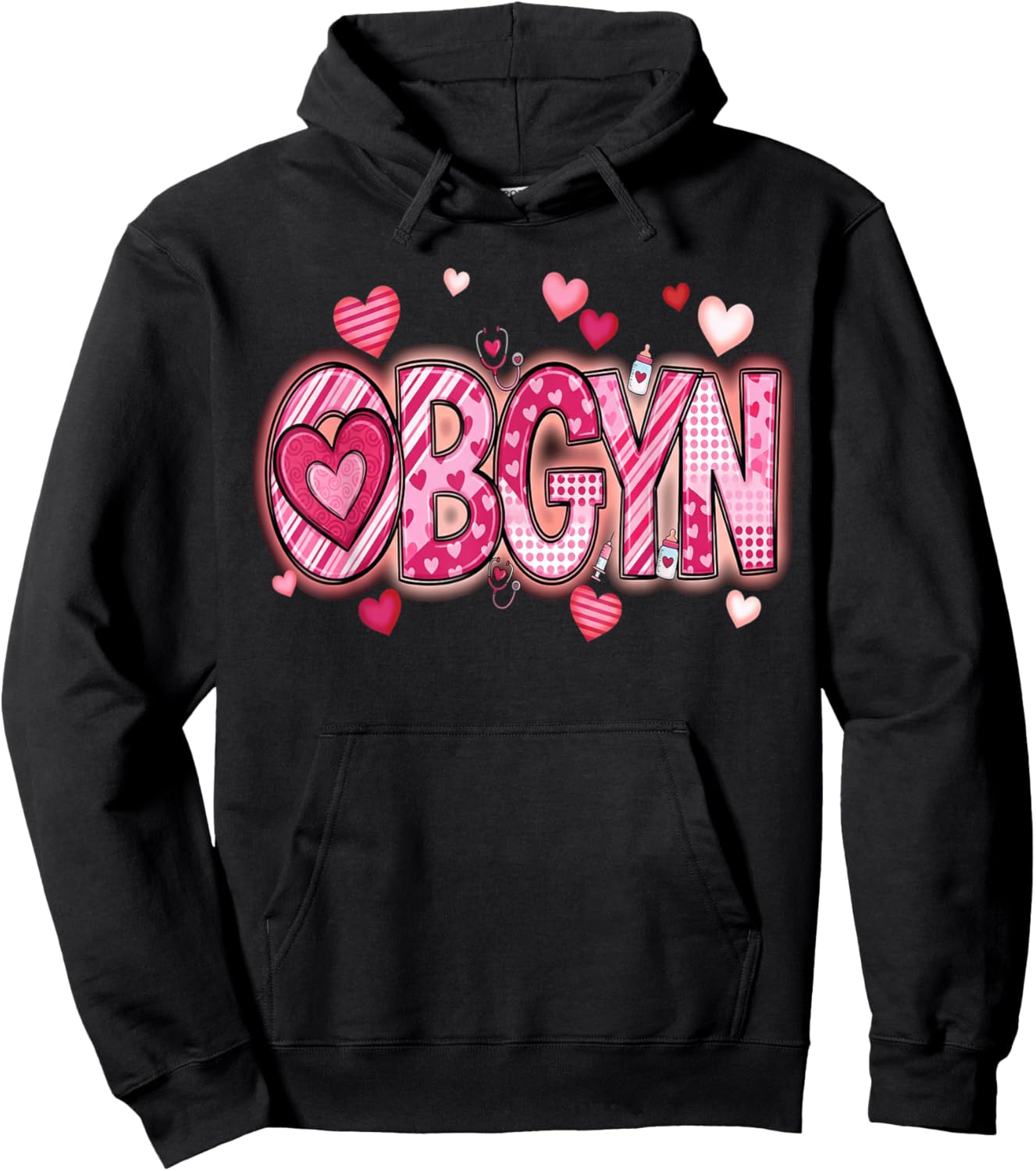 L&D Obstetrics Heart Nurse OBGYN Valentines Gynecology Hoodie - Hoodie | Black