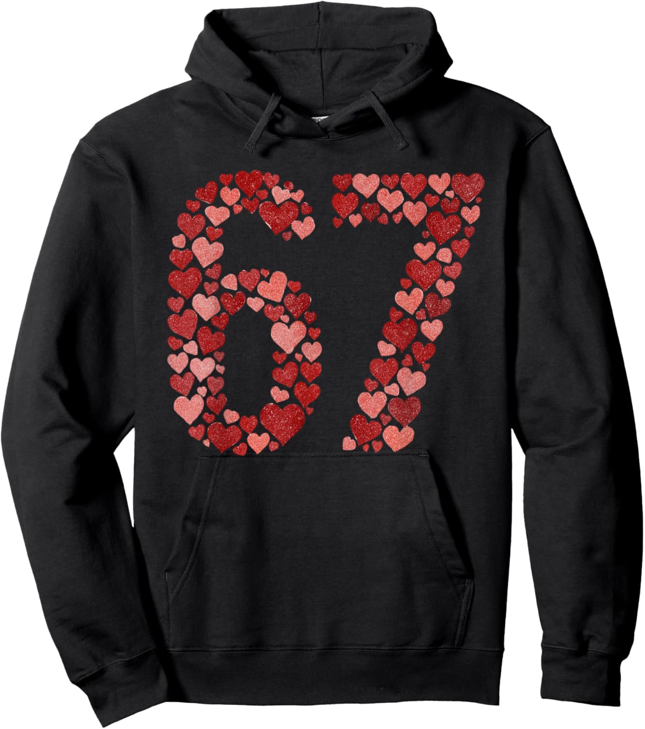 67 Valentine's Day Sparkling Hearts Mosaic Six Seven Meme Hoodie - Hoodie | Black