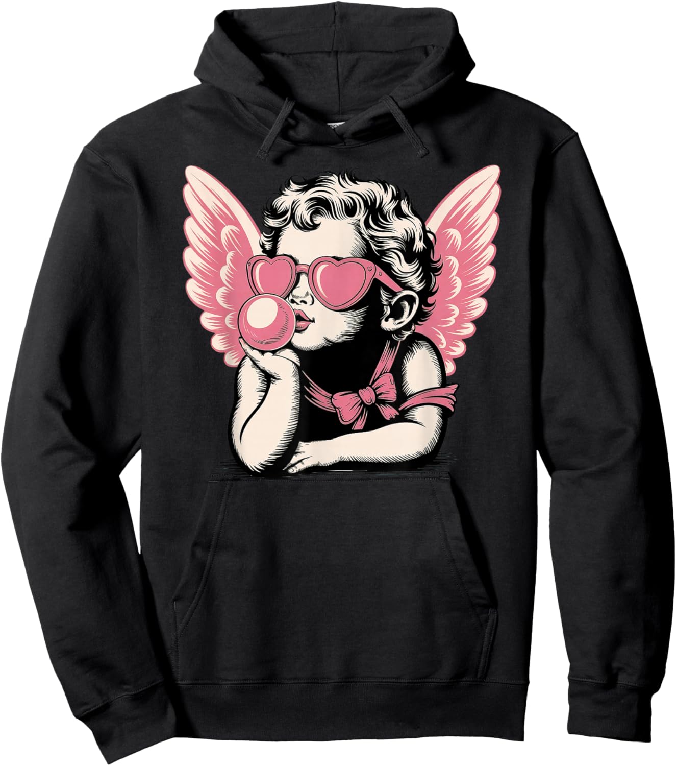 Cupid Valentine's Day Vintage Cupid Blowing Bubble Hoodie - Hoodie | Black