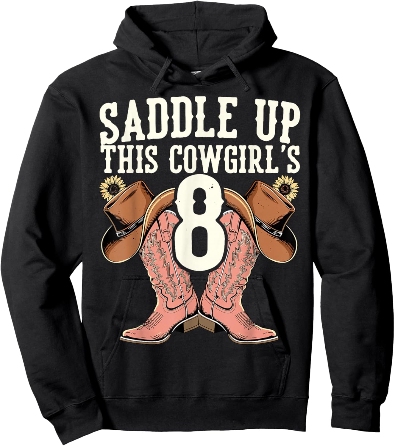 Yeehaw Rodeo Eighth Birthday Celebration 8 Years Old Kid Hoodie - Hoodie | Black