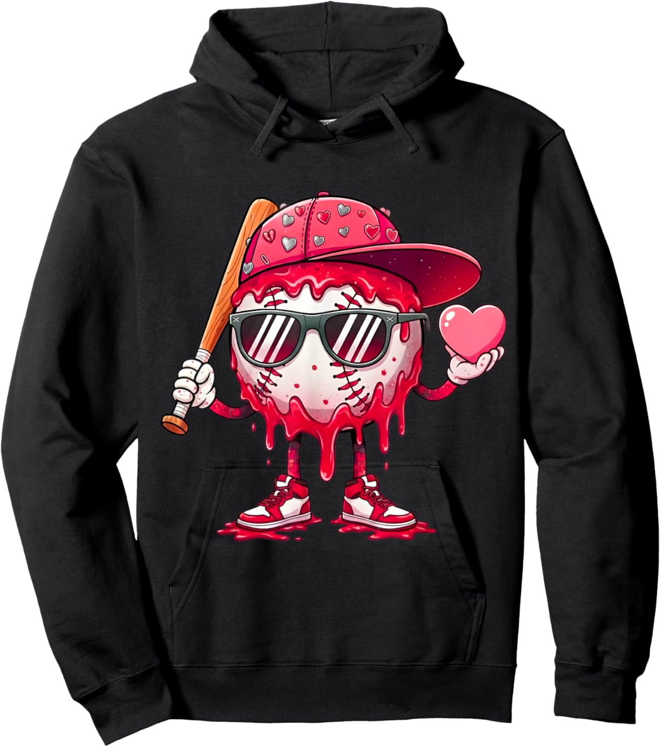 Ice Cream Drip Baseball Valentine's Day Spots Baseball Drip Hoodie - Hoodie | Black