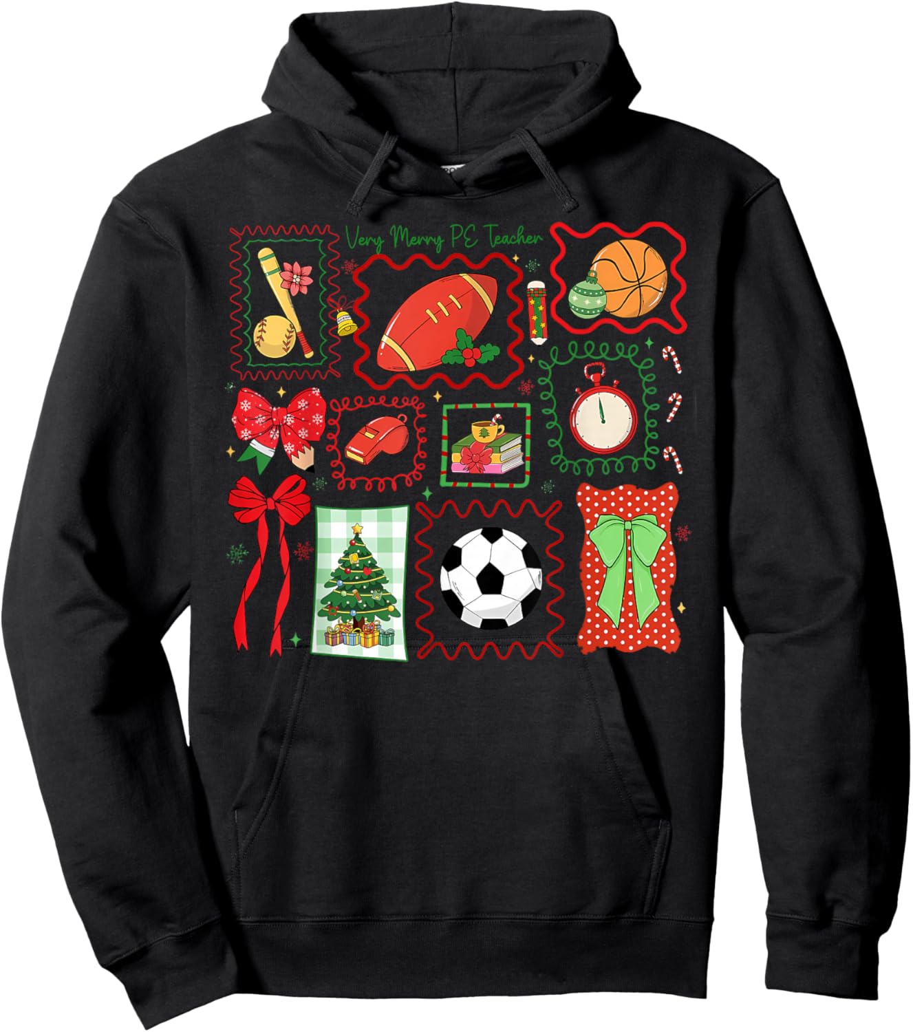 PE Teacher Christmas Bow Physical Education Teacher Outfit Hoodie - Hoodie | Black