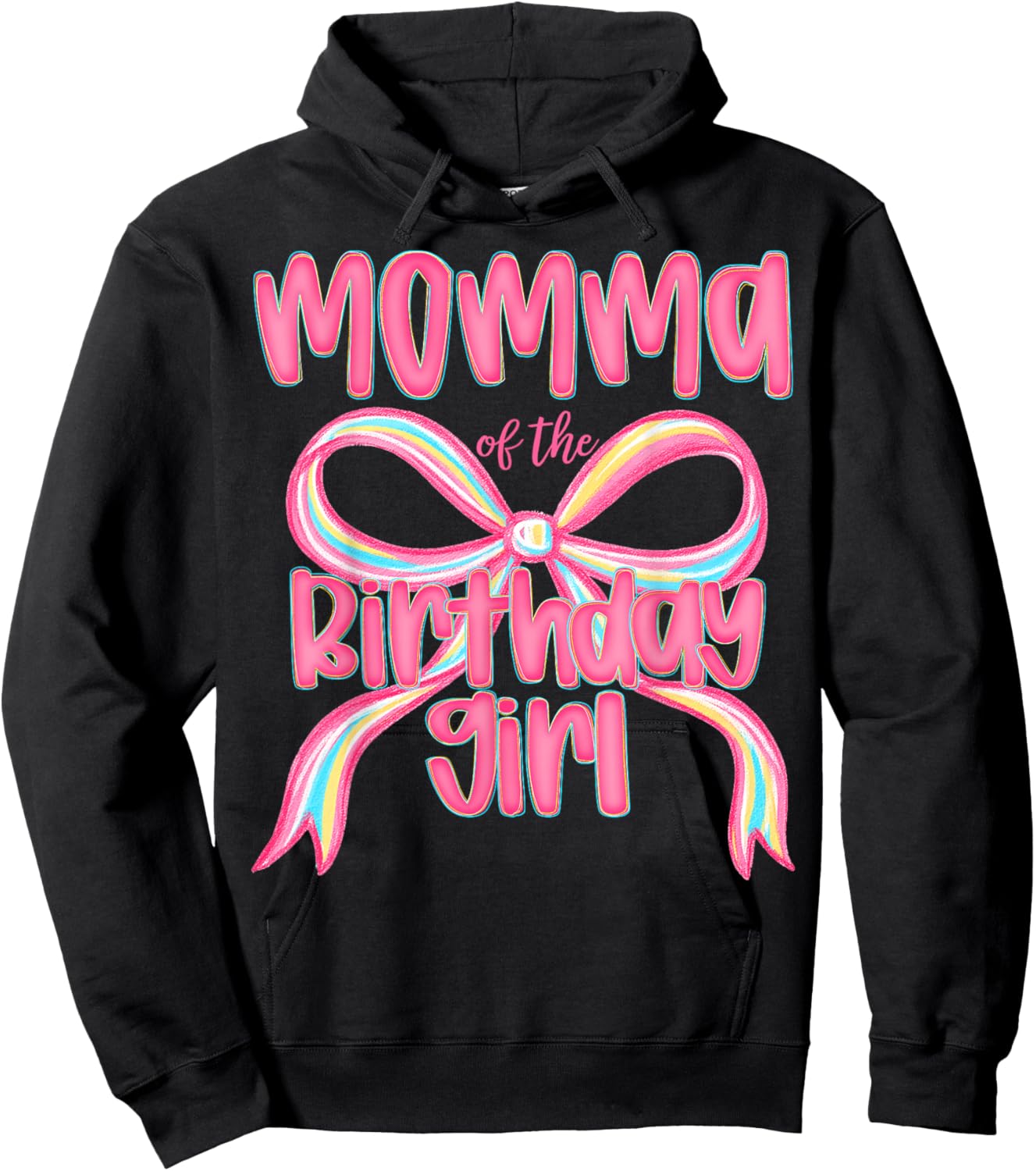 Momma of The Birthday Girl Pink Coquette Bow Preppy Hoodie - Hoodie | Black