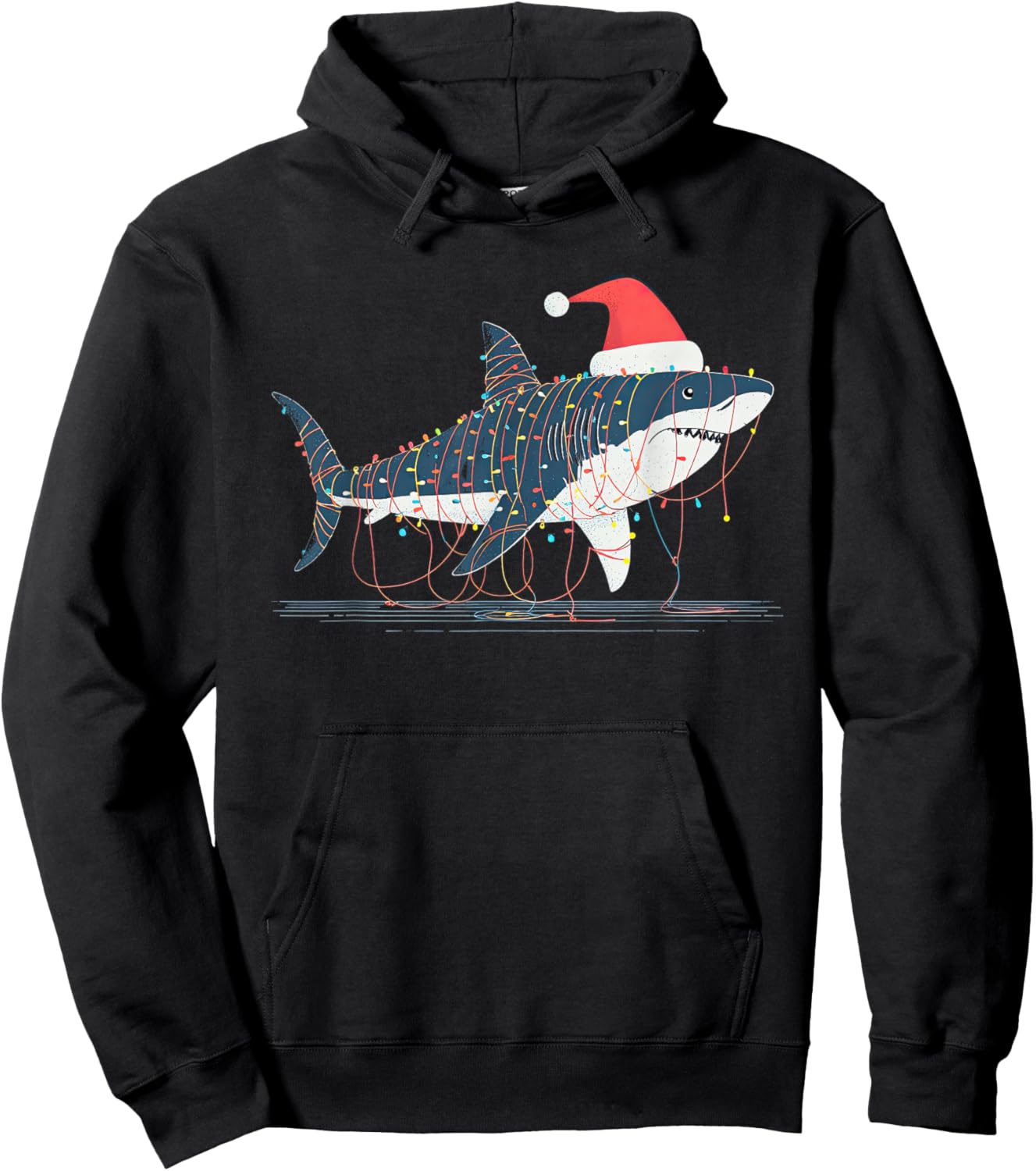 Funny Shark Christmas Graphics Animal Lights Lover Hoodie - Hoodie | Black