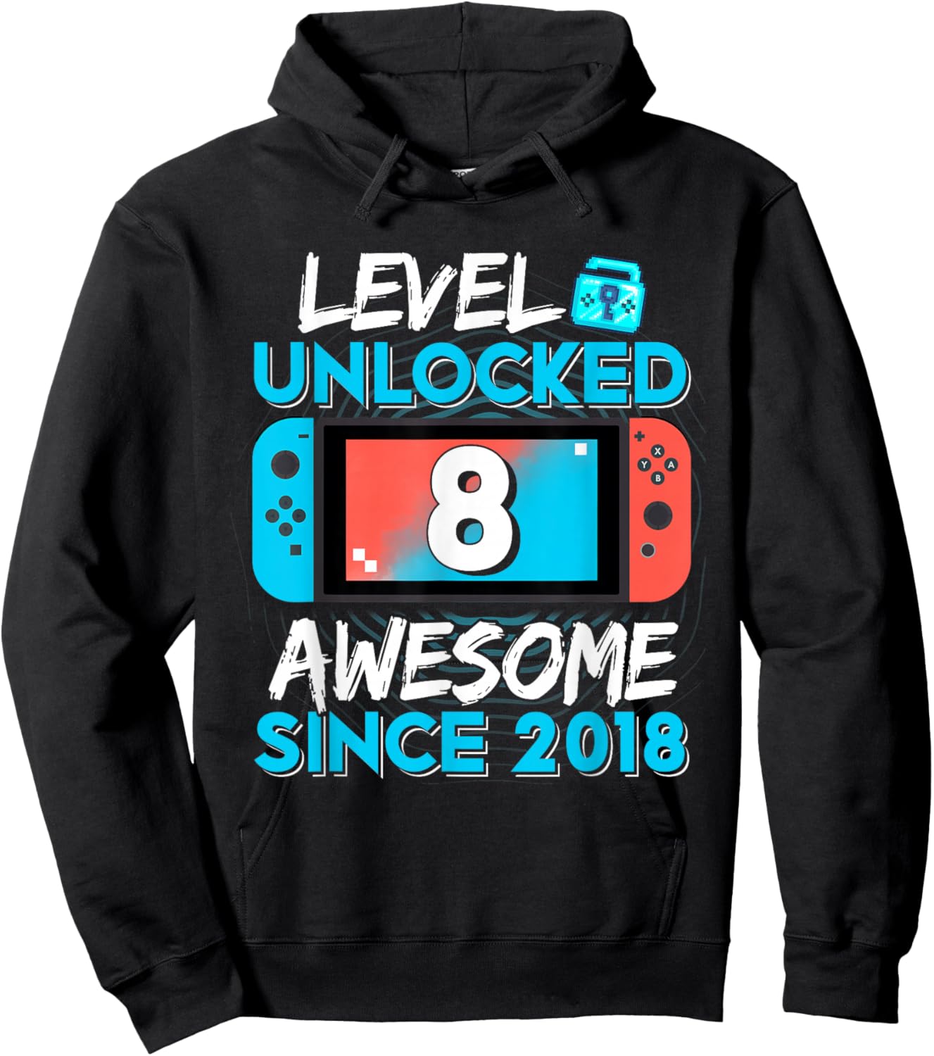 Level 8 Unlocked Awesome Since 2018 8th Birthday Gifts Boys Hoodie - Hoodie | Black