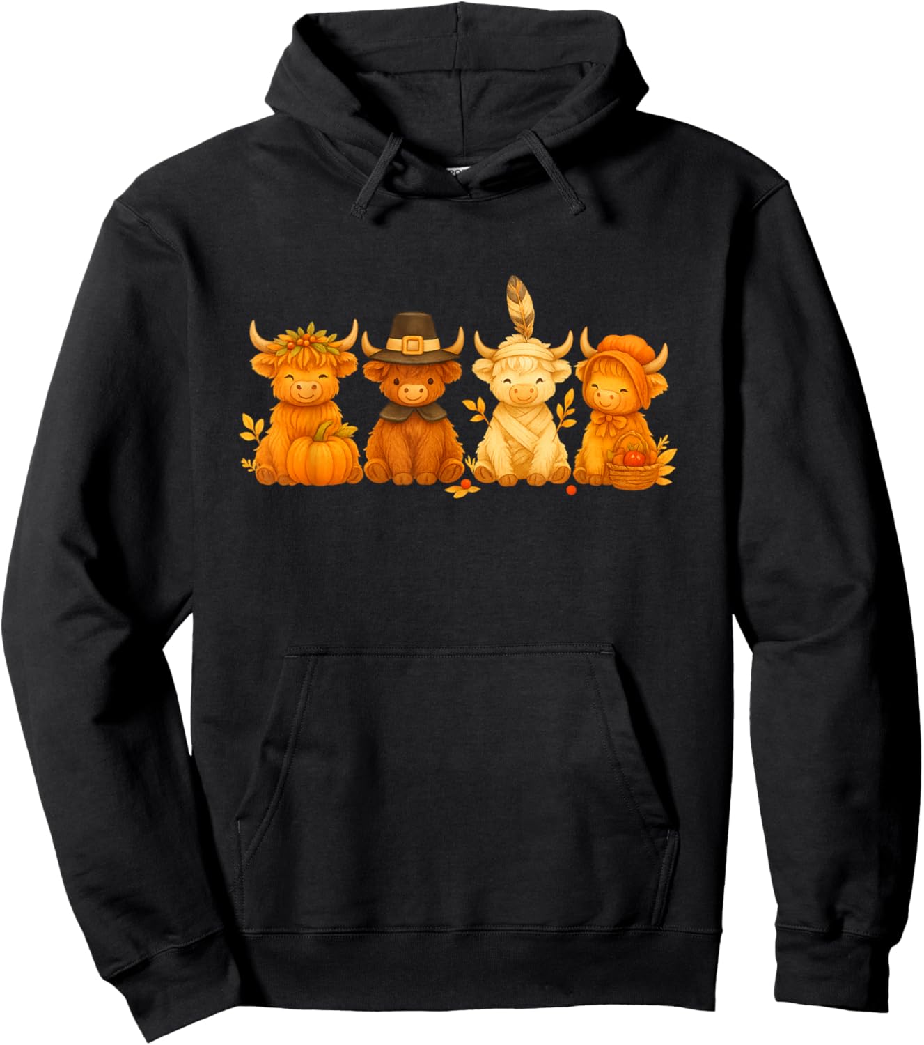 Autumn Thanksgiving Highland Cow Needlework Pattern Hoodie - Hoodie | Black