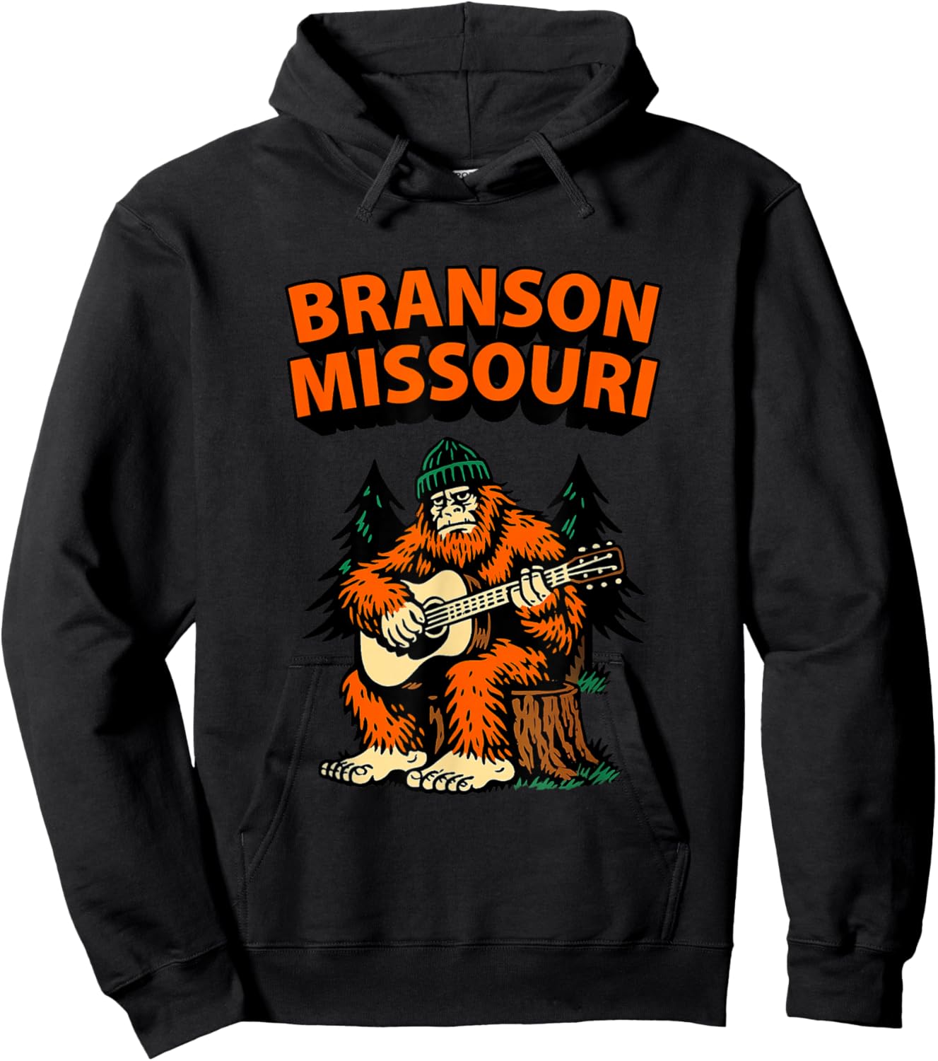 Bigfoot Playing Guitar in The Wood Branson Missouri Souvenir Hoodie - Hoodie | Black