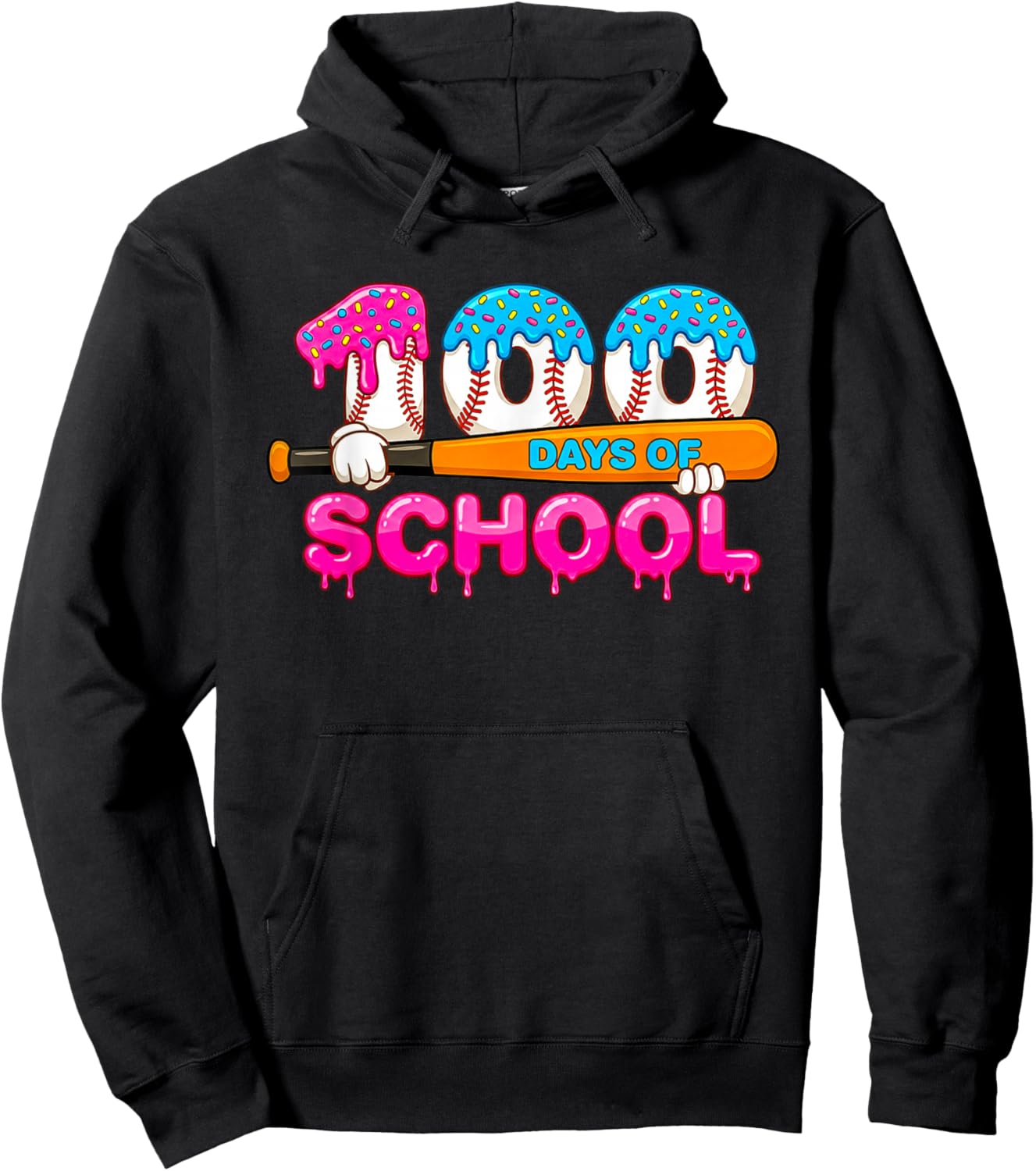 100 Days of School Baseball Ice Cream Drip for Teacher Kid Hoodie - Hoodie | Black