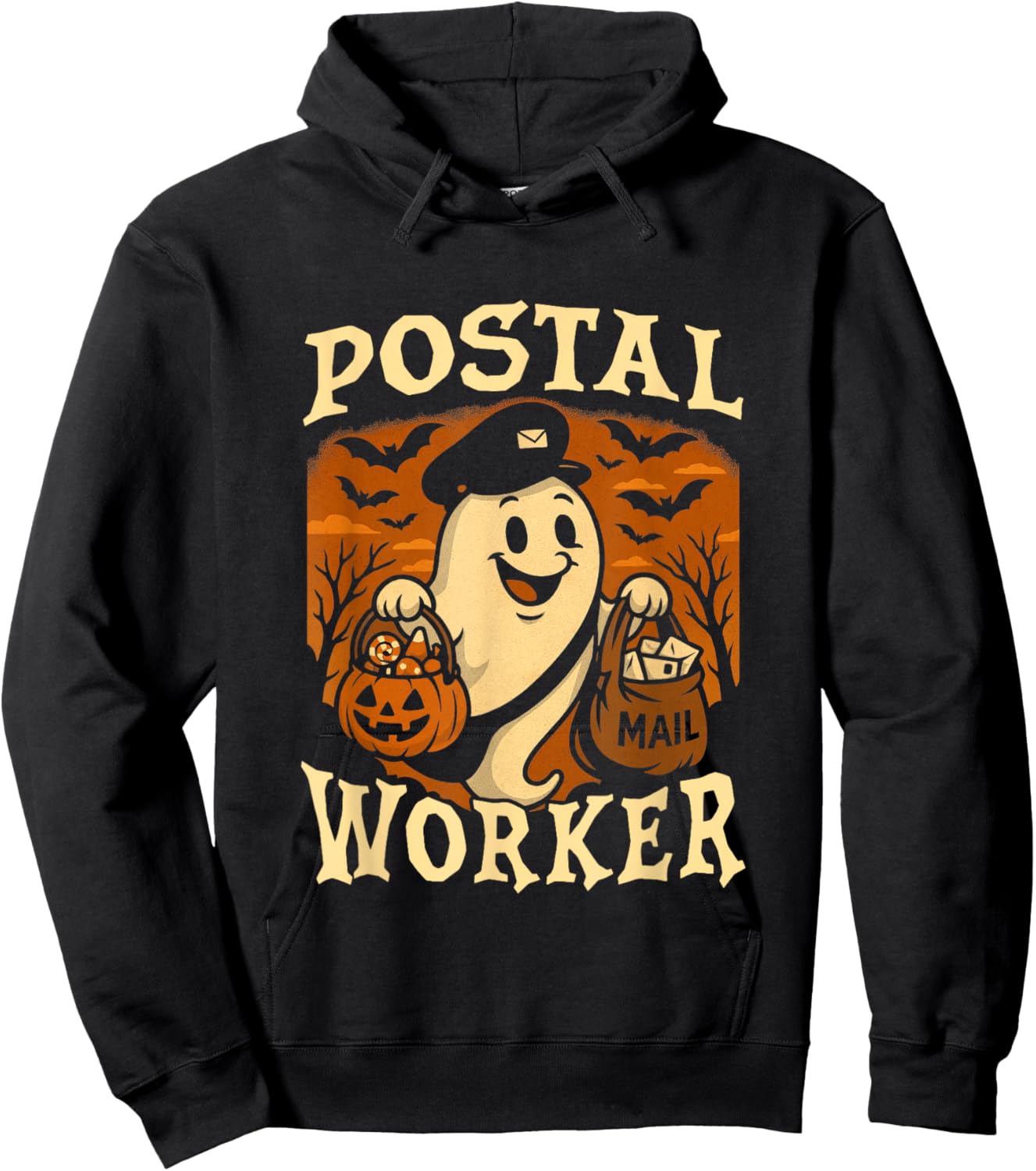Postal Worker Phumpkin Post Office Staff Ghost Halloween Hoodie - Hoodie | Black