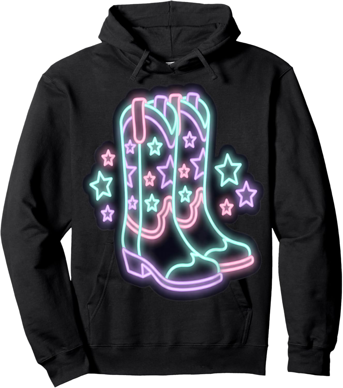 Cowboy Boots with Stars Western Retro Hoodie - Hoodie | Black