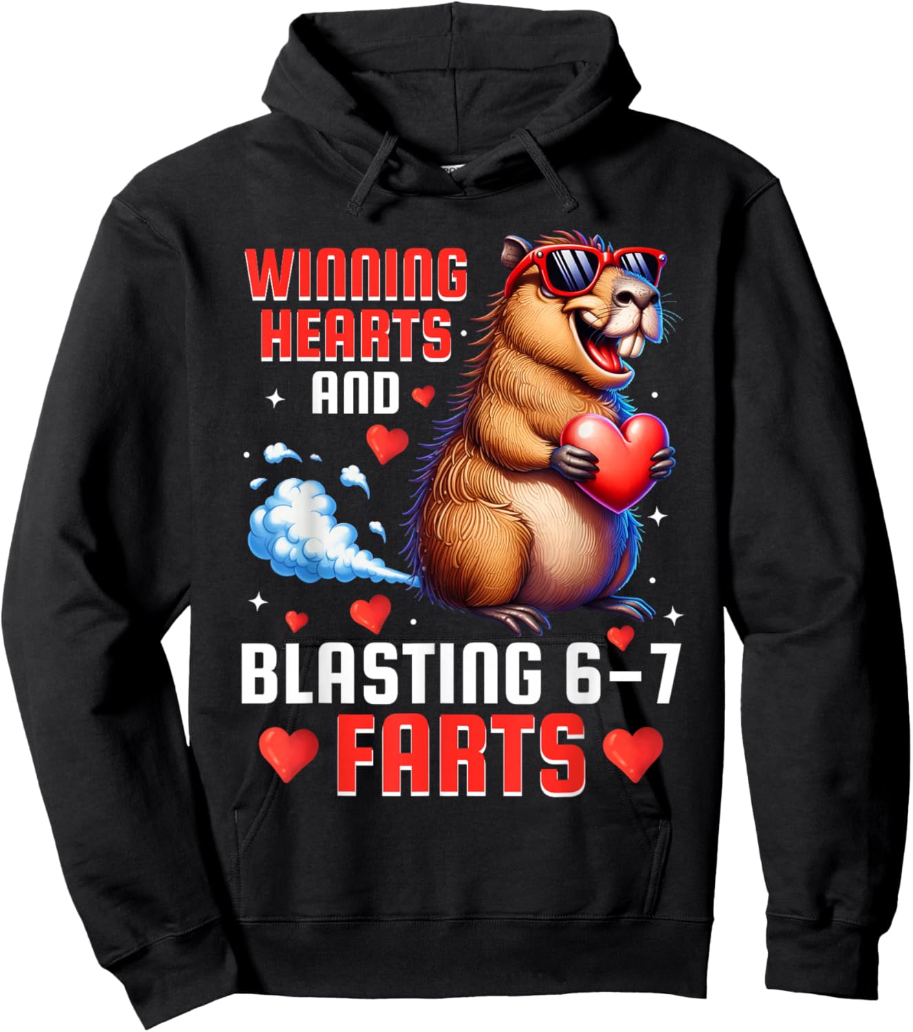 Winning Hearts 67 Meme Capybara Kids Boys Valentine's Day Hoodie - Hoodie | Black