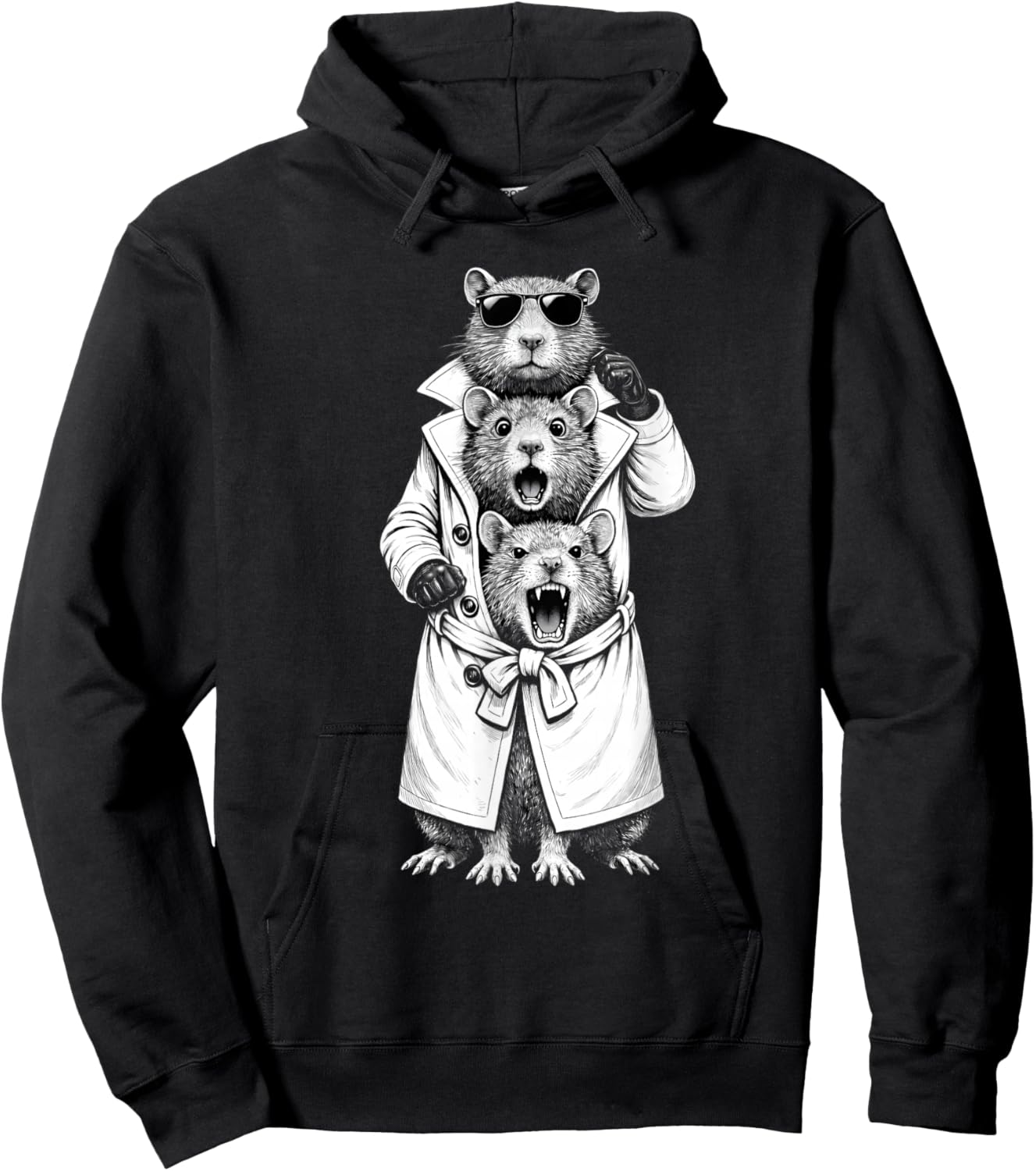 Funny Rats in Trench Coat Chaotic Feral Relatable Meme Cute Hoodie - Hoodie | Black