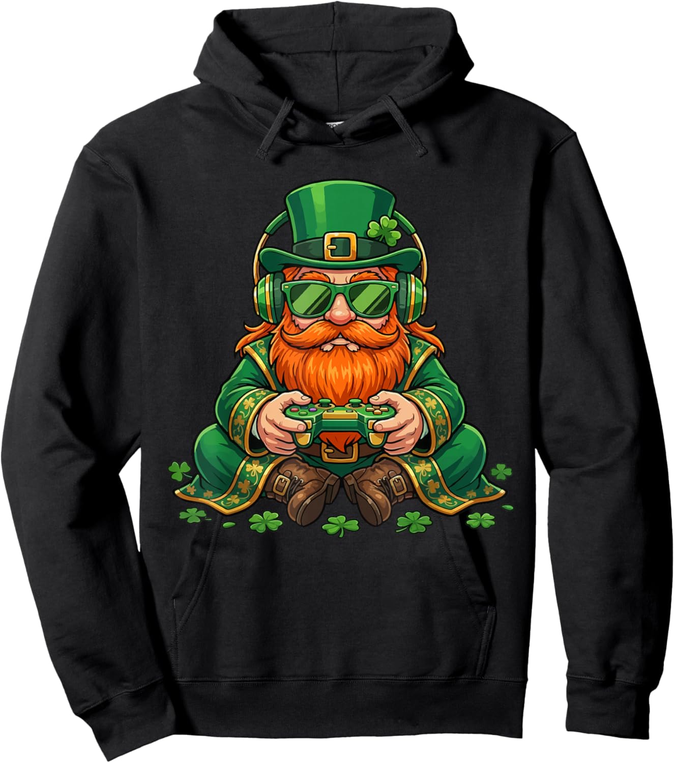Video Game Leprechaun St Patricks Day Gamer Kids Boys Gaming Hoodie - Hoodie | Black