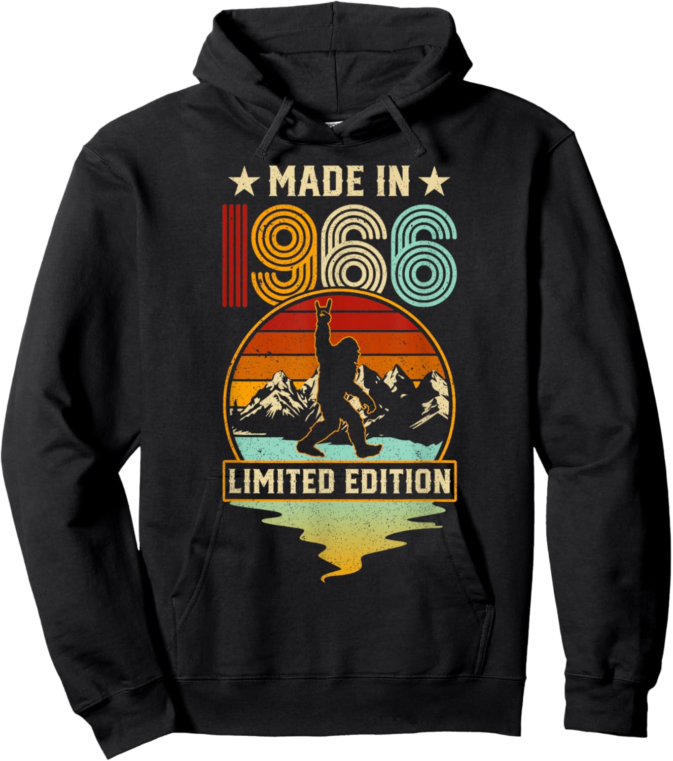 Retro 1966 60th Birthday Funny Bigfoot Adventure 60-Year-Old Hoodie - Hoodie | Black