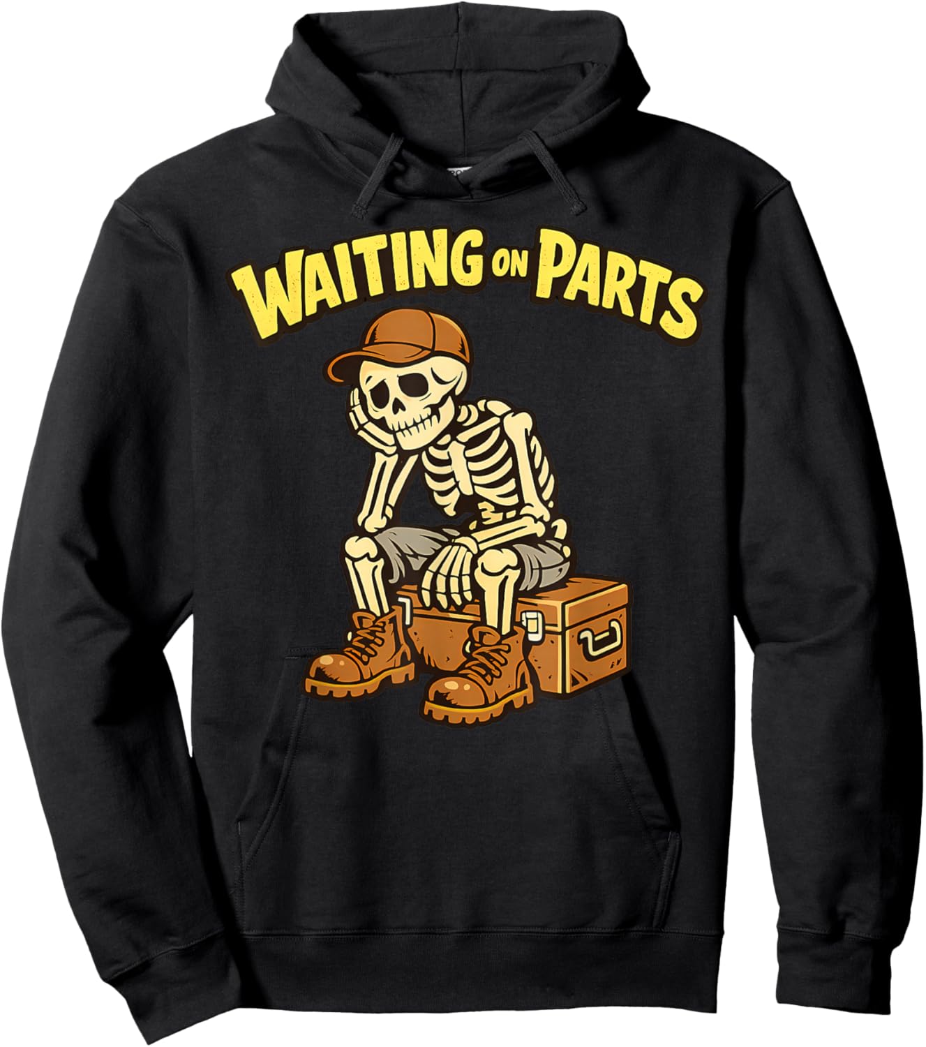 Waiting On Parts Auto Technician Skeleton Funny Mechanic Hoodie - Hoodie | Black