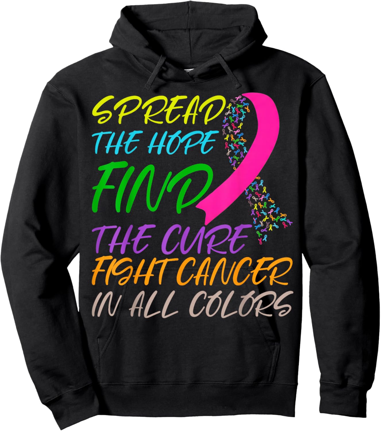 Fight Cancer in All and Every Color Ribbons Flower Hoodie - Hoodie | Black