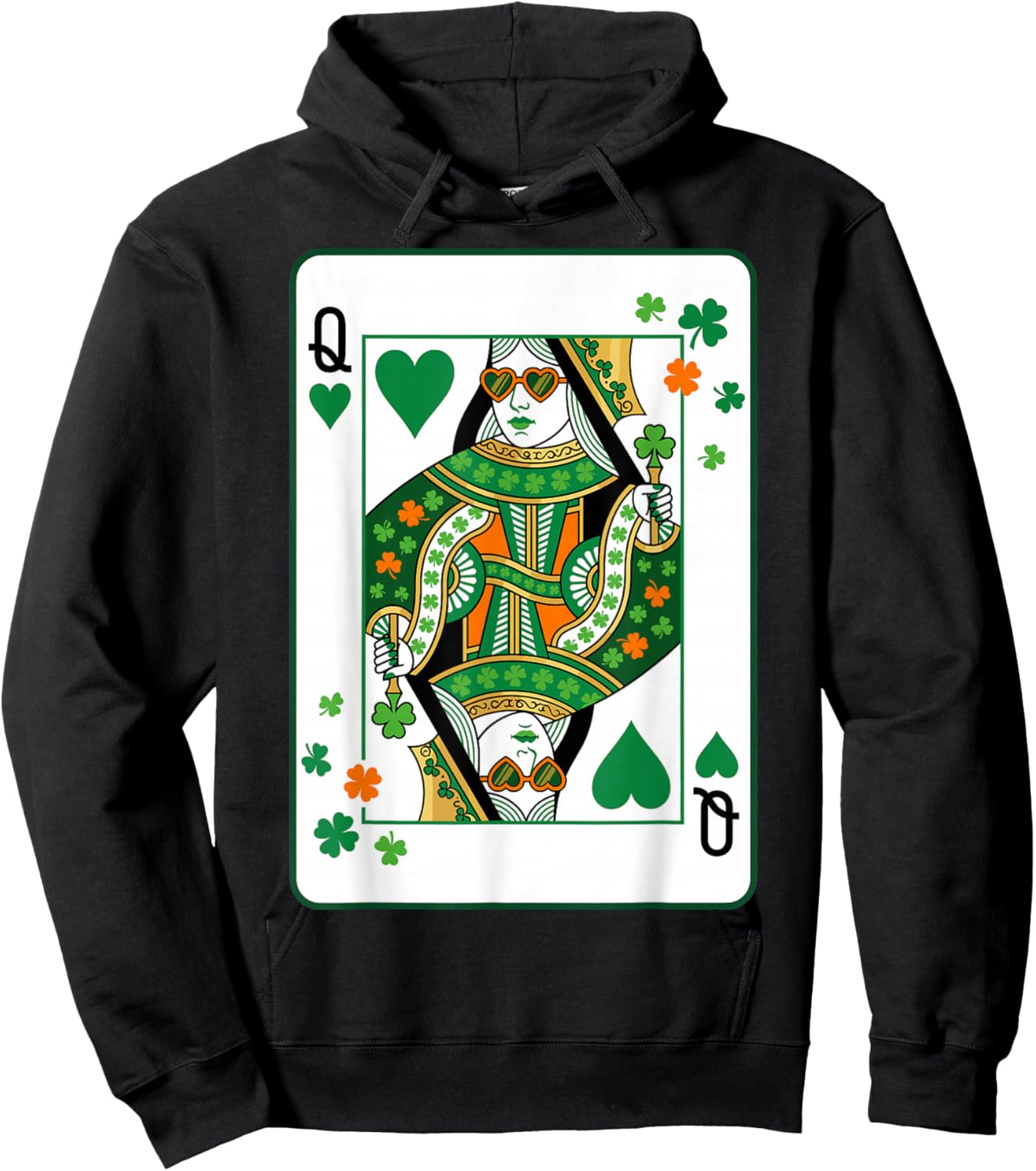 Queen of Hearts Classic Card Game Irish Saint Patrick's Day Hoodie - Hoodie | Black