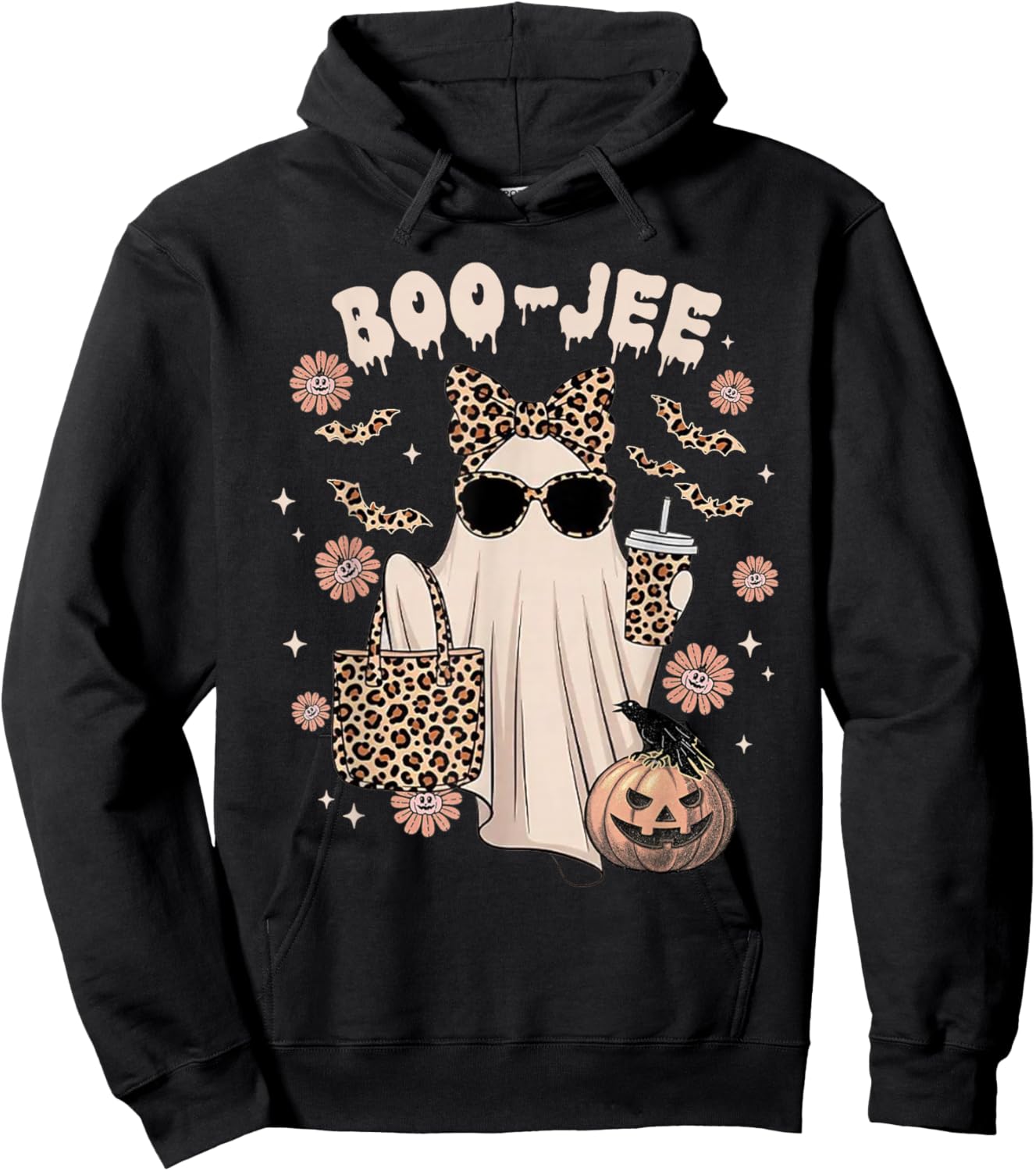 Boo JEE Ghost Shirt Spooky Vibes Halloween Boujee Women Hoodie - Hoodie | Black