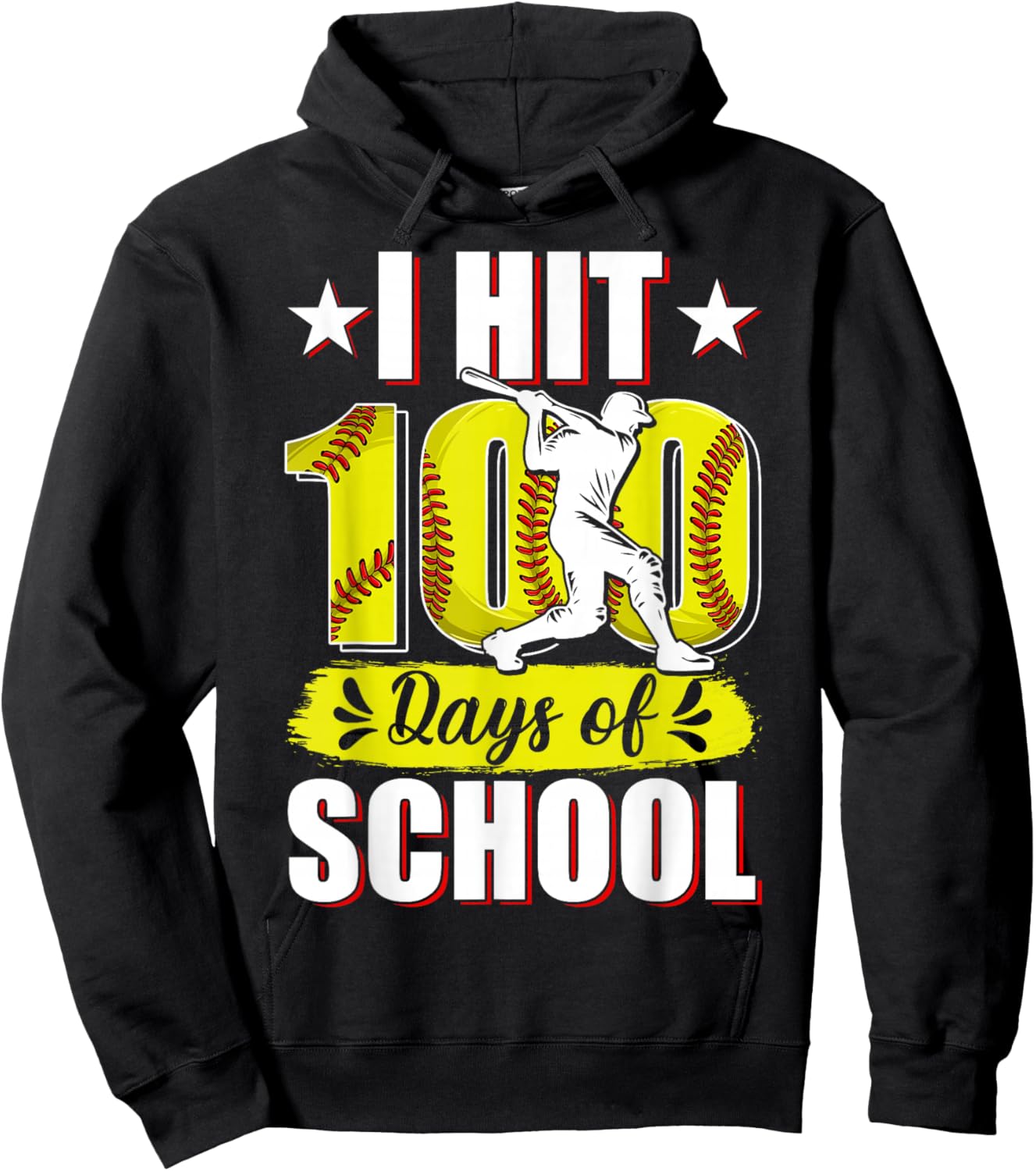 I Hit 100 Days of School Softball 100th Day of School Boys Hoodie - Hoodie | Black