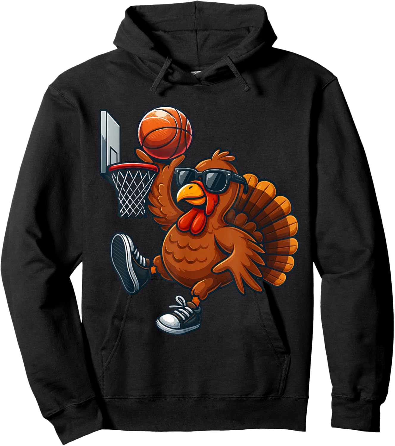 Funny Thanksgiving Turkey Basketball Fans Thankful November Hoodie - Hoodie | Black