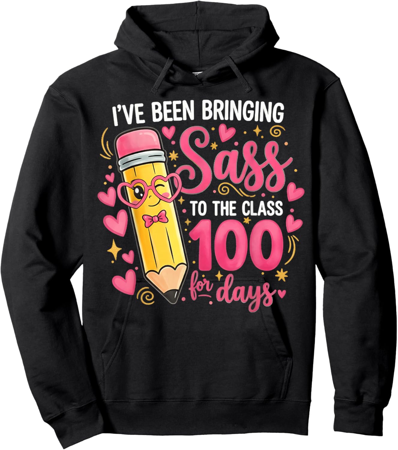 Bringing Sass to The Class for 100 Days of School Cute Bow Hoodie - Hoodie | Black