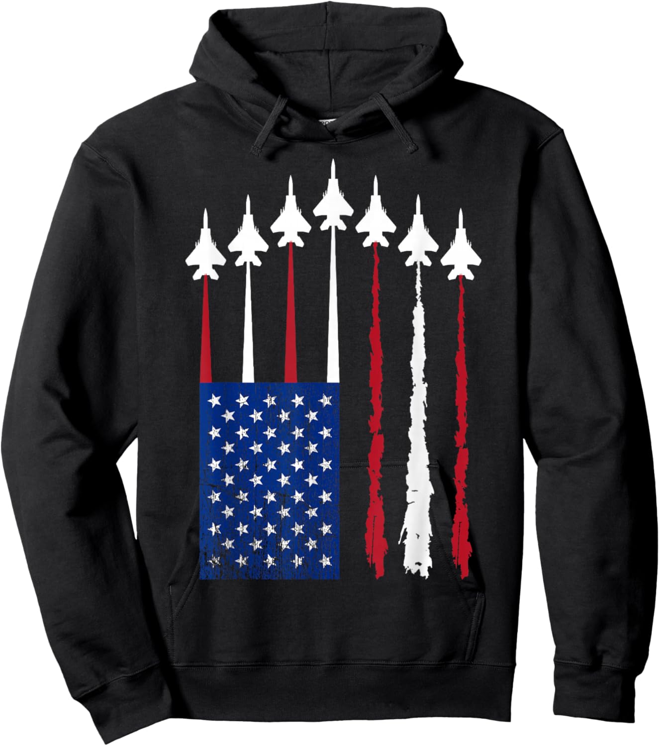 American Flag Fighter Jets Patriotic USA Red White and Blue Hoodie - Hoodie | Black
