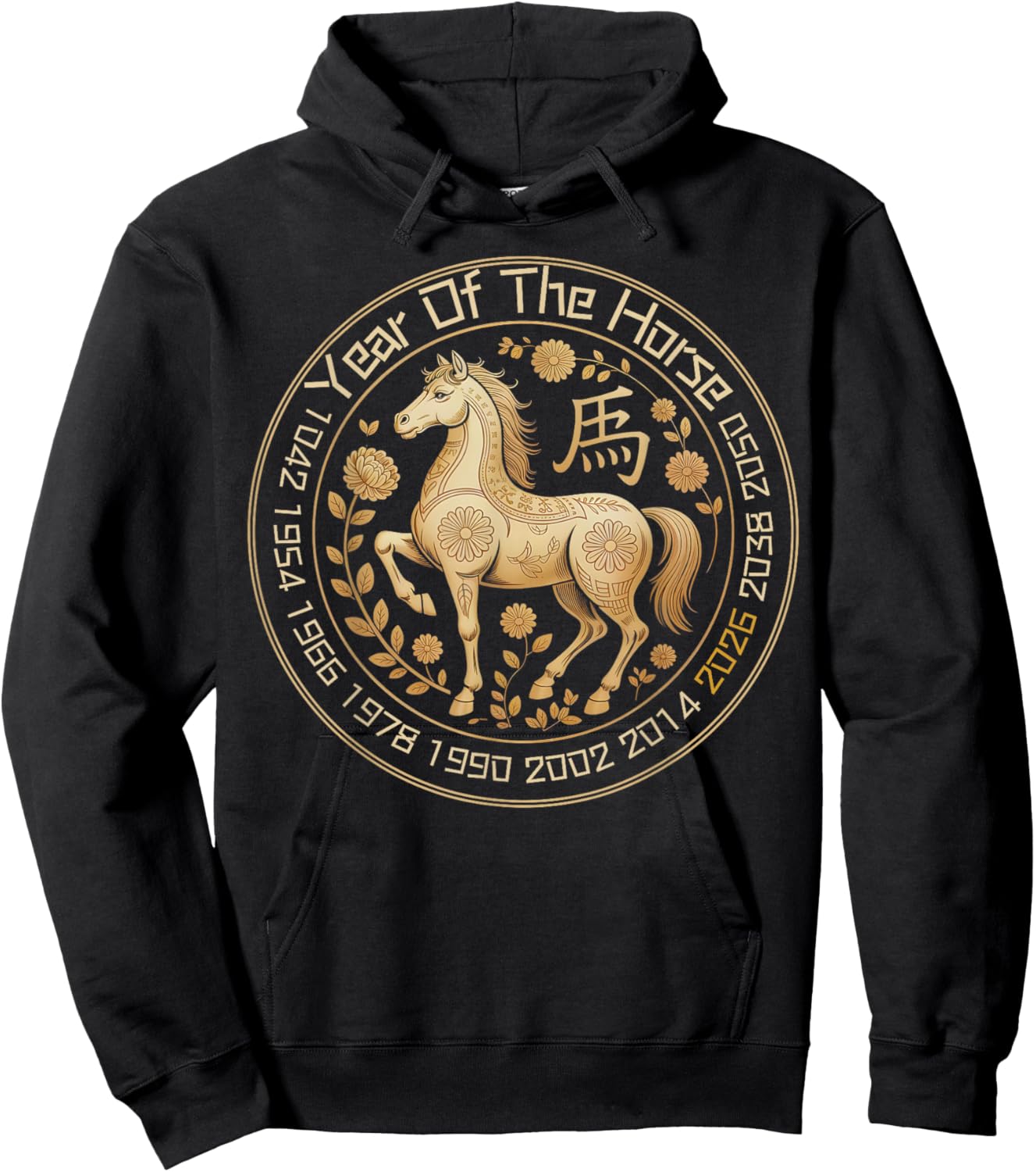2026 Year of The Horse Lunar New Year Chinese Zodiac Horse Hoodie - Hoodie | Black