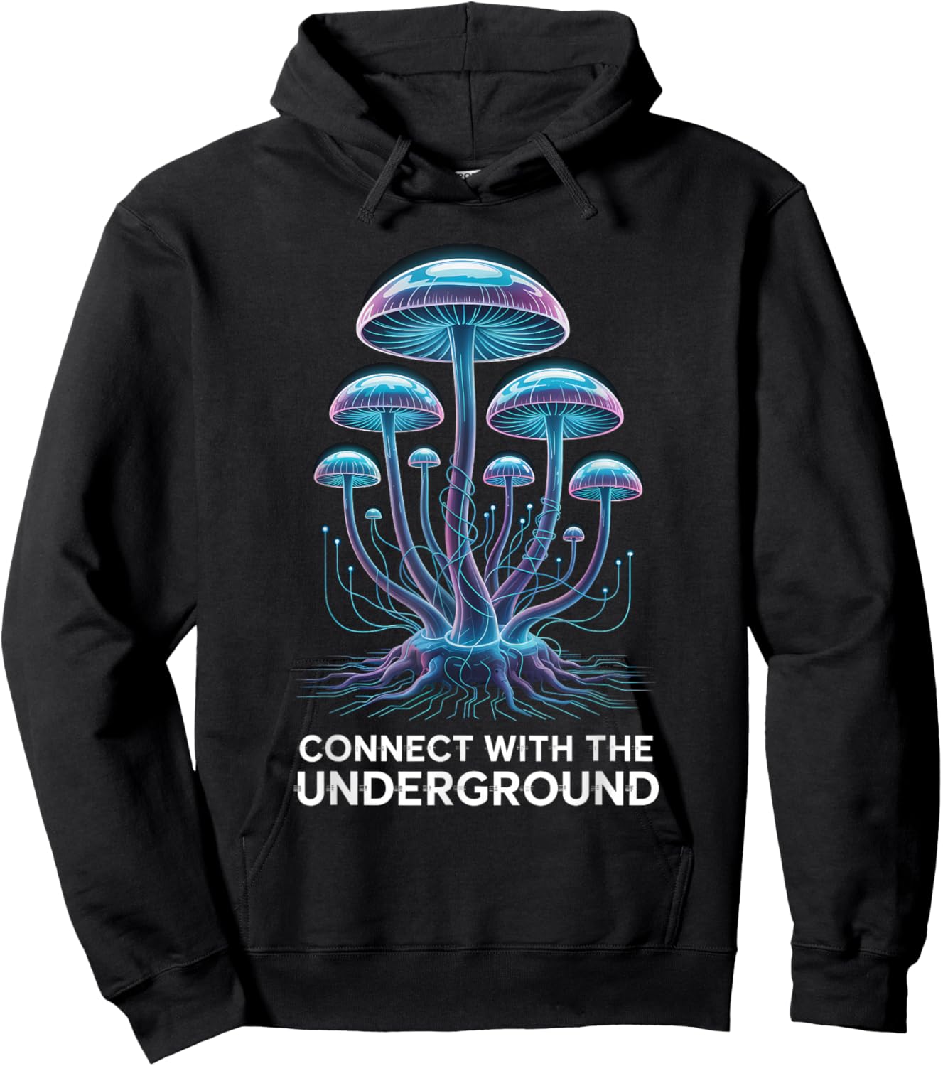 Luminous Cyber Mushroom Mycelium Network Tech Graphic Hoodie - Hoodie | Black