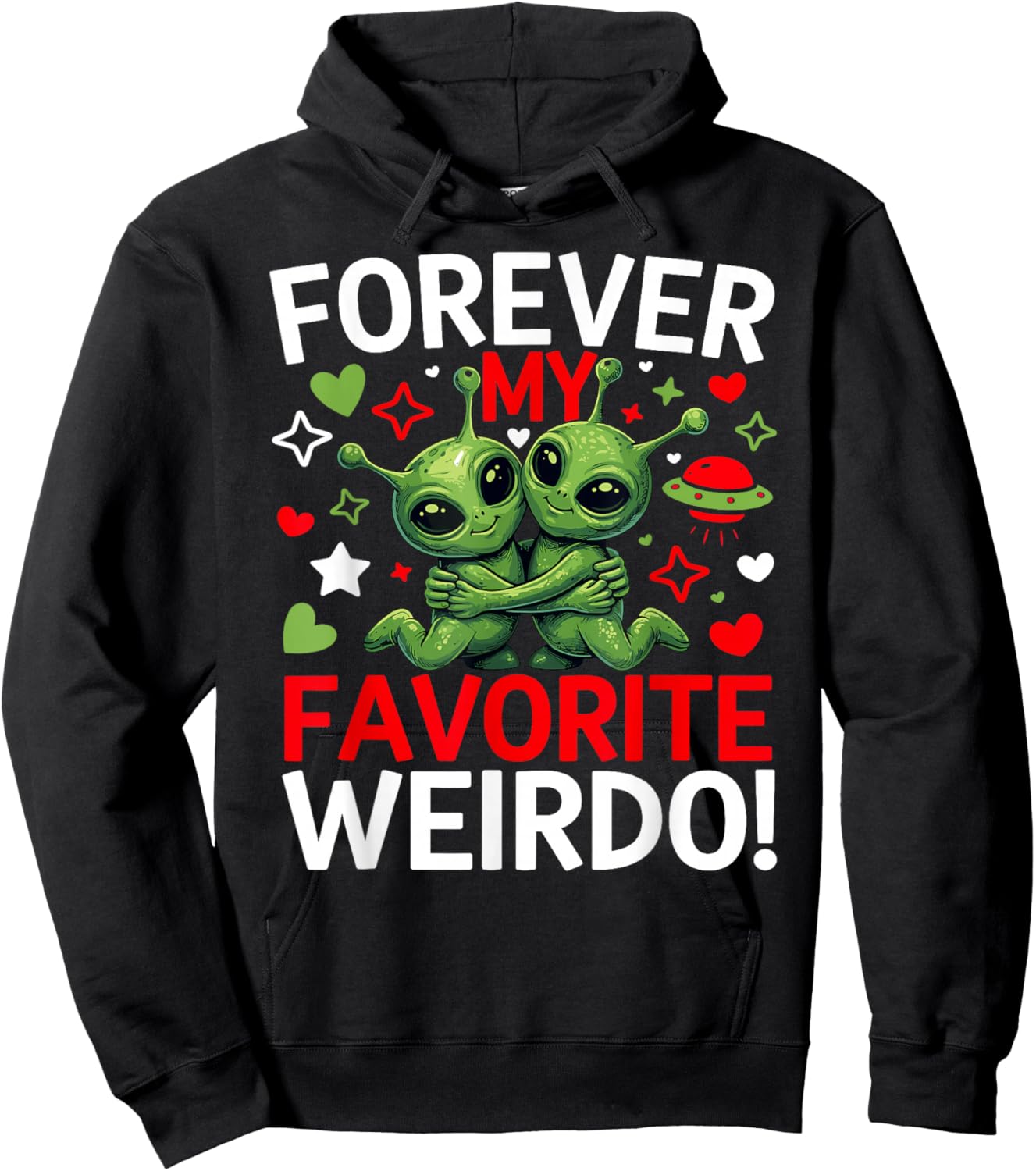Valentines Day Cute Alien Funny Couple Quirky Humor Sci-fi Hoodie - Hoodie | Black