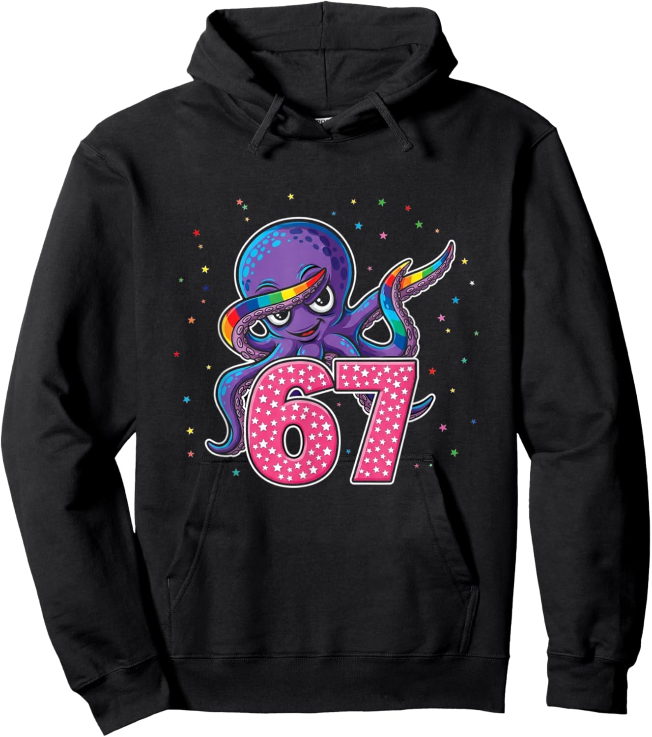 Funny 67 Meme Dabbing Octopus Rainbow Gen Z Six Seven Hoodie - Hoodie | Black