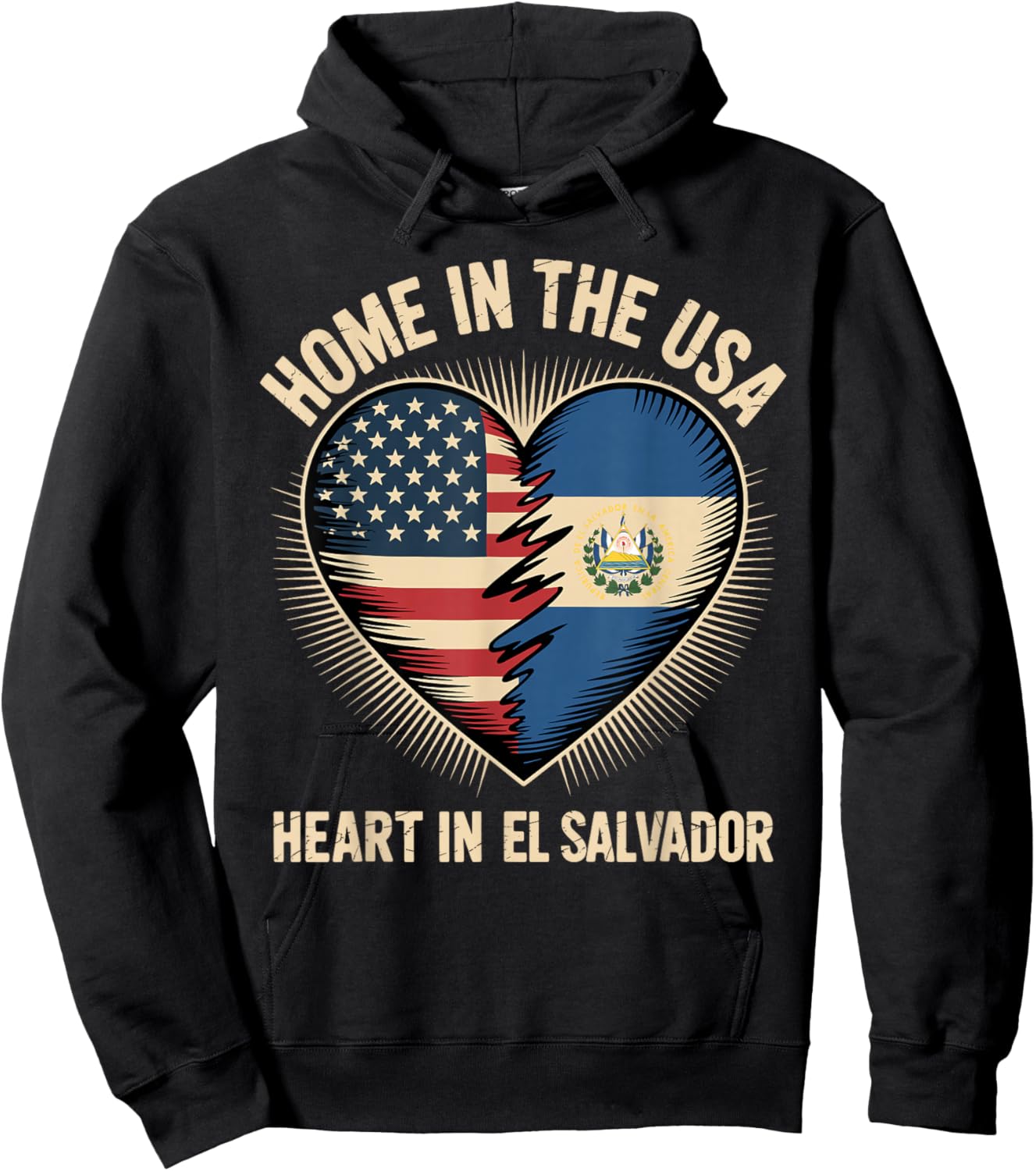 Home in The USA Heart in El Salvador American Salvadoran Hoodie - Hoodie | Black