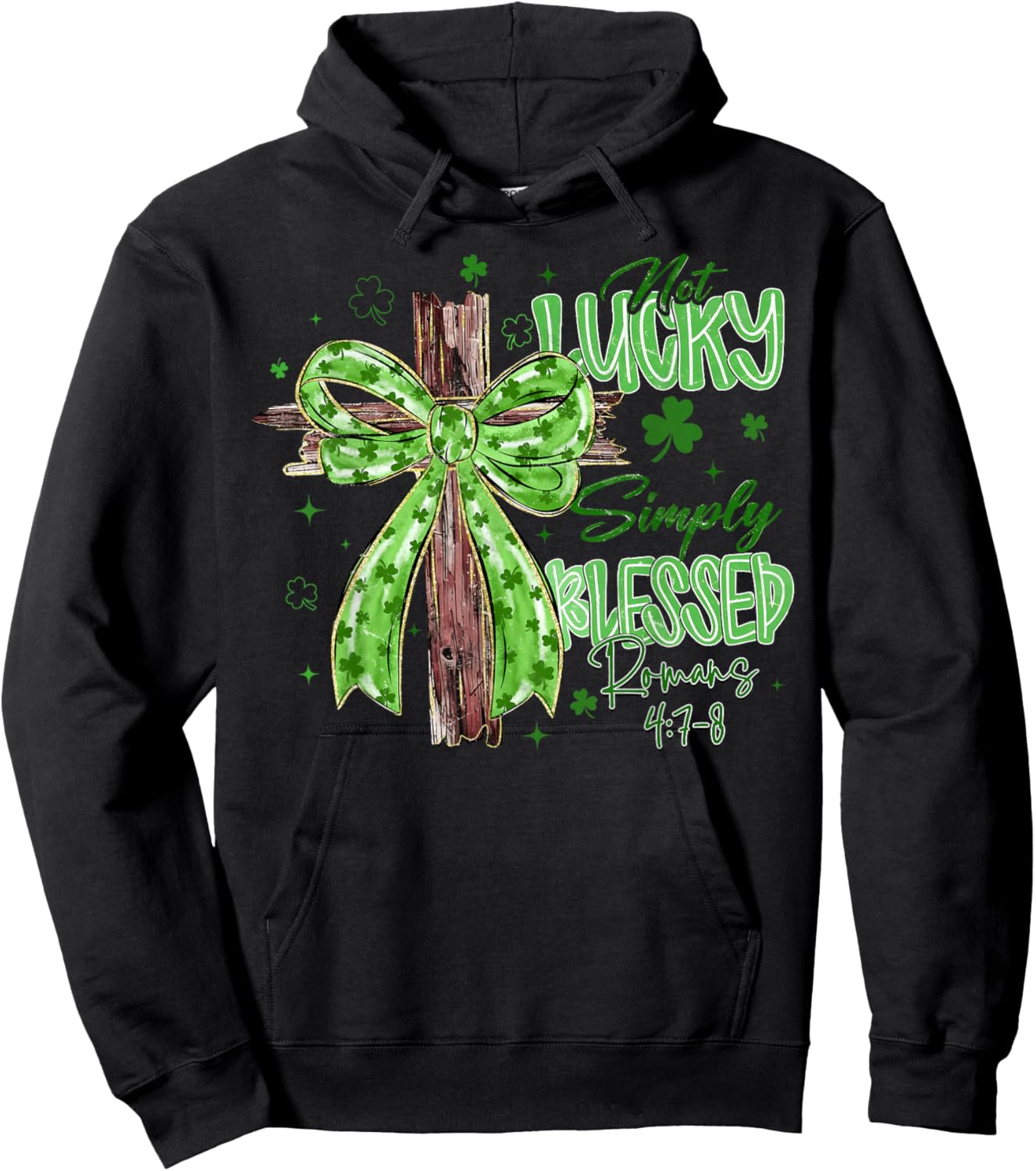 St Patrick's Day Not Lucky Simply Blessed Coquette Bow Cross Hoodie - Hoodie | Black