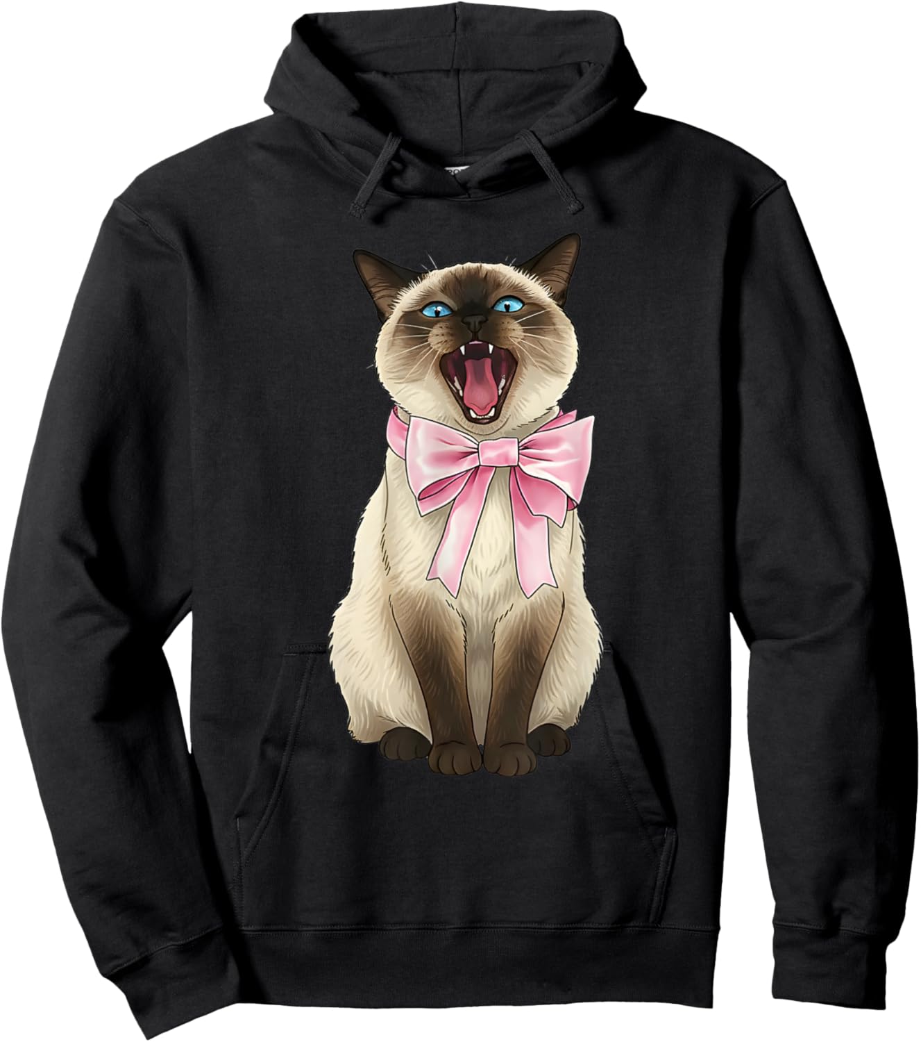 Coquette Cat with Pink Ribbon Bow Funny Girls Valentine Hoodie - Hoodie | Black