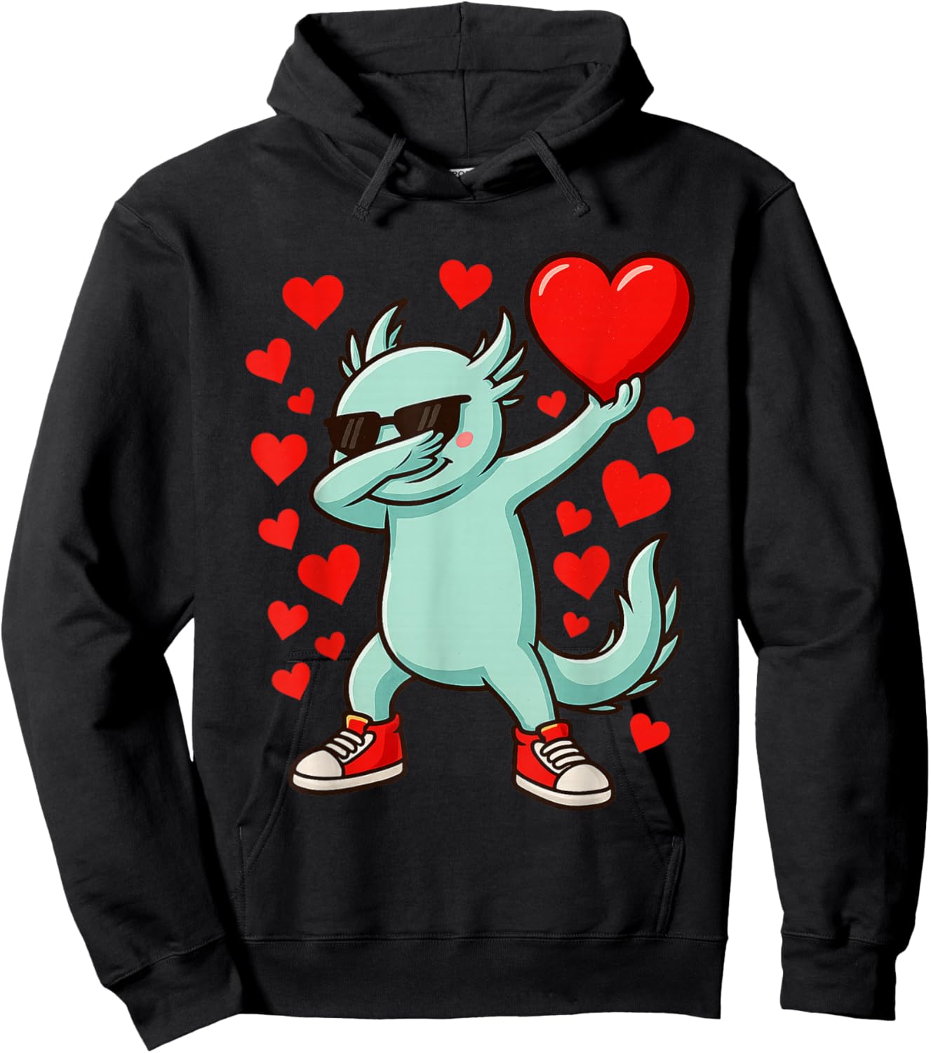 Dabbing Axolotl Heart Valentines Day As Girls Boys Kids Hoodie - Hoodie | Black