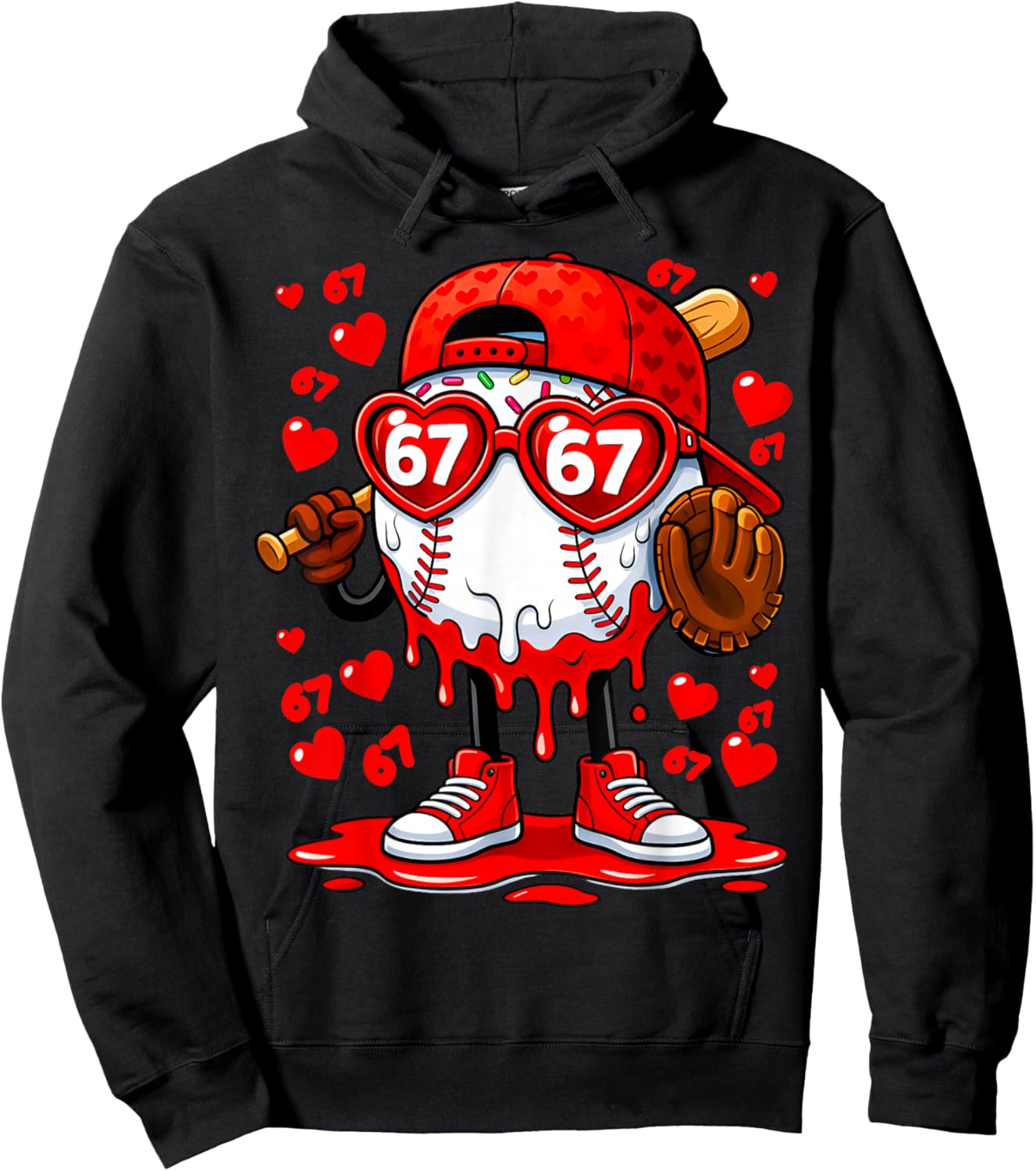 Funny 67 Baseball Drip Valentine's Day Hoodie - Hoodie | Black