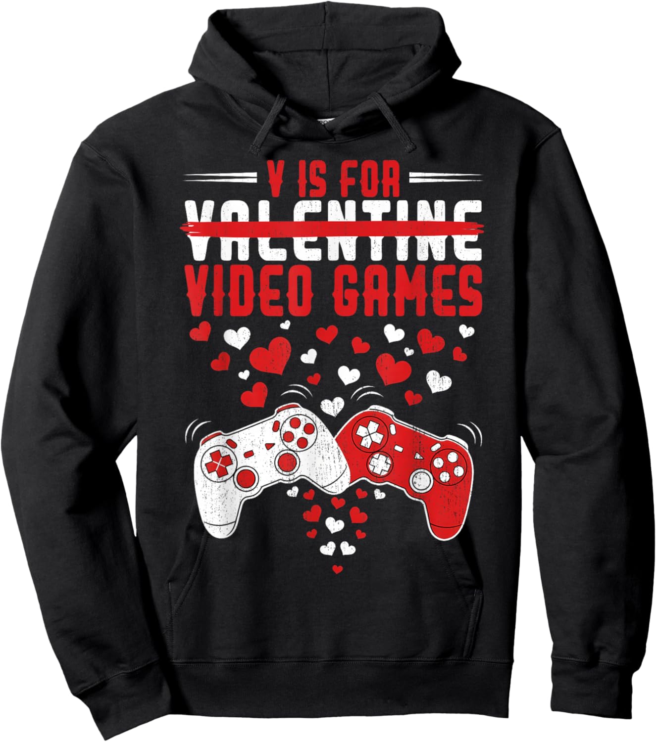 V is for Video Games Funny Valentines Gamer Boy Men Kids Hoodie - Hoodie | Black