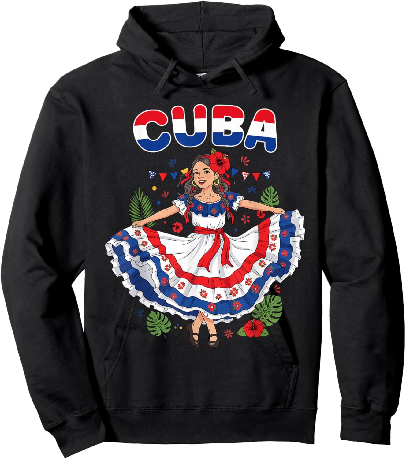 Cuba Cuban Girl Traditional Dress Tropical Flowers Hoodie - Hoodie | Black