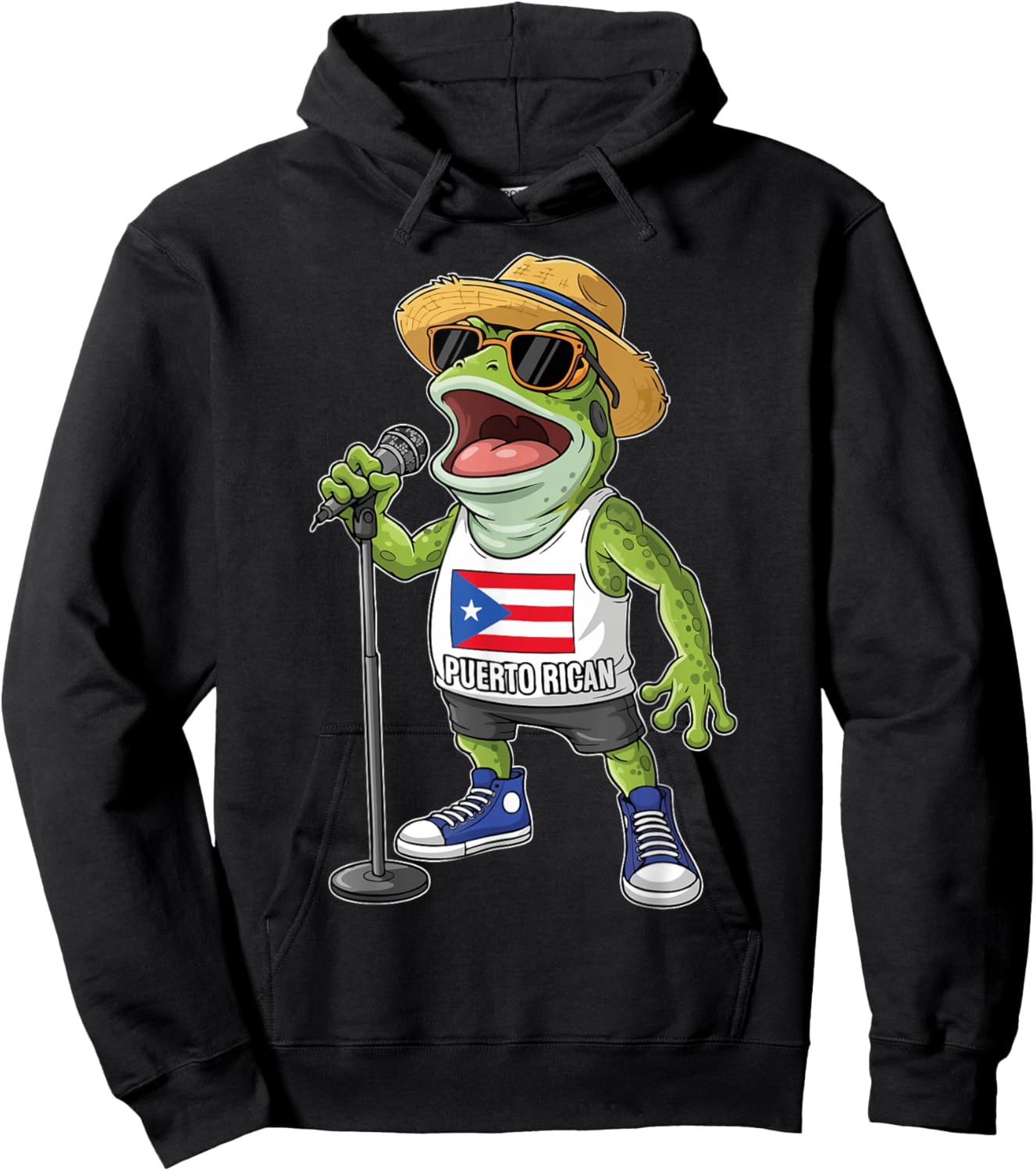 Singing Coqui Puerto Rican Frog Sunglasses Boricua Hat Hoodie - Hoodie | Black